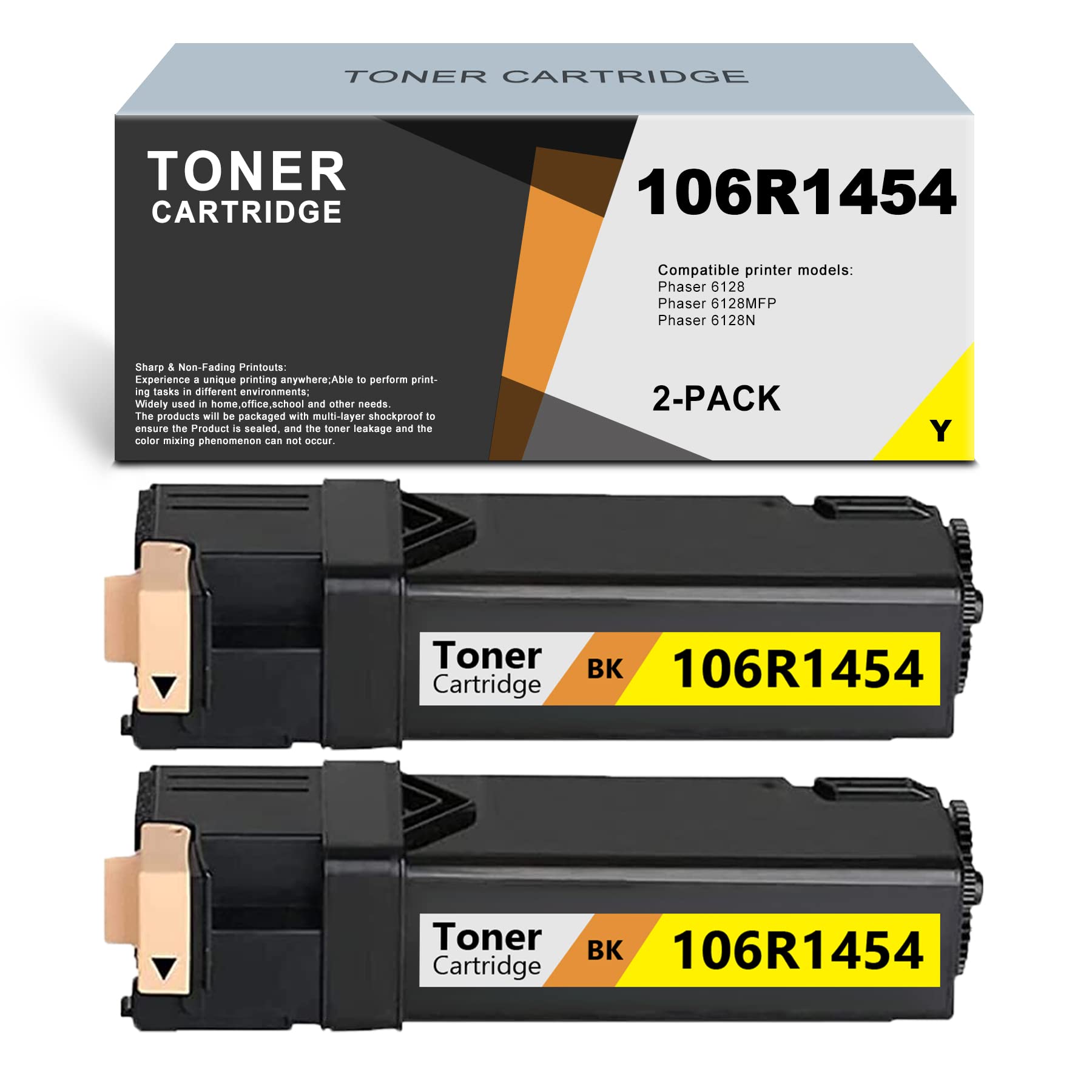ARSEINK 2 Pack Yellow Toner Cartridge Replacement for Xerox Phaser 6128/6128MFP/6128N Printer - High Yield 106R1454 Compatible Toner - Perfect for Office Printing & Document Reproduction