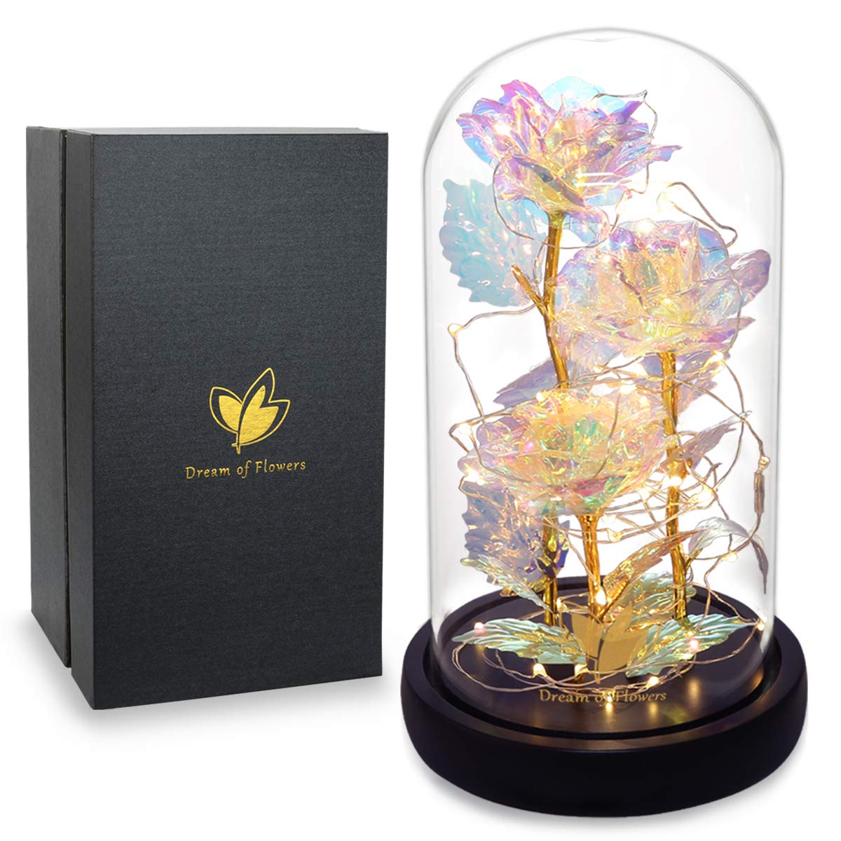 Enchanted Beauty and The Beast Rose in Glass Dome - Sparkling Eternal Rose Gift for Women, Mom, Wife, Girlfriend - Perfect Birthday, Anniversary, Mother's Day Present - Romantic Home Decor & Keepsake
