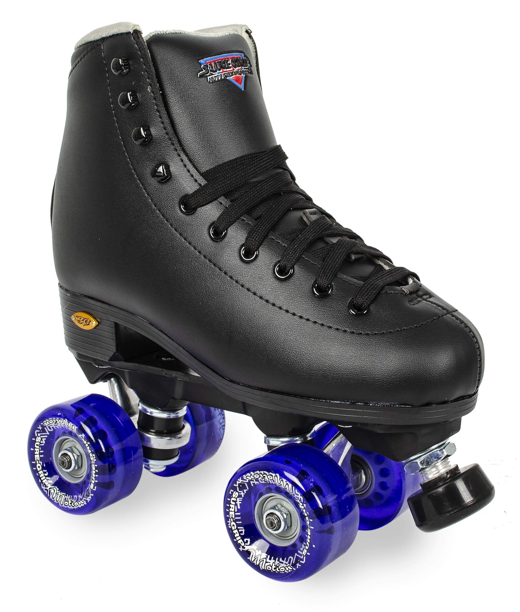 Sure Grip Fashion Fame Unisex Outdoor Roller Skates - Premium Leatherette, Adjustable Rubber Toe Stop, 78A Soft Wheels & Nylon Rock Plates | Black & Blue | Perfect for Park, Trail & Urban Skating
