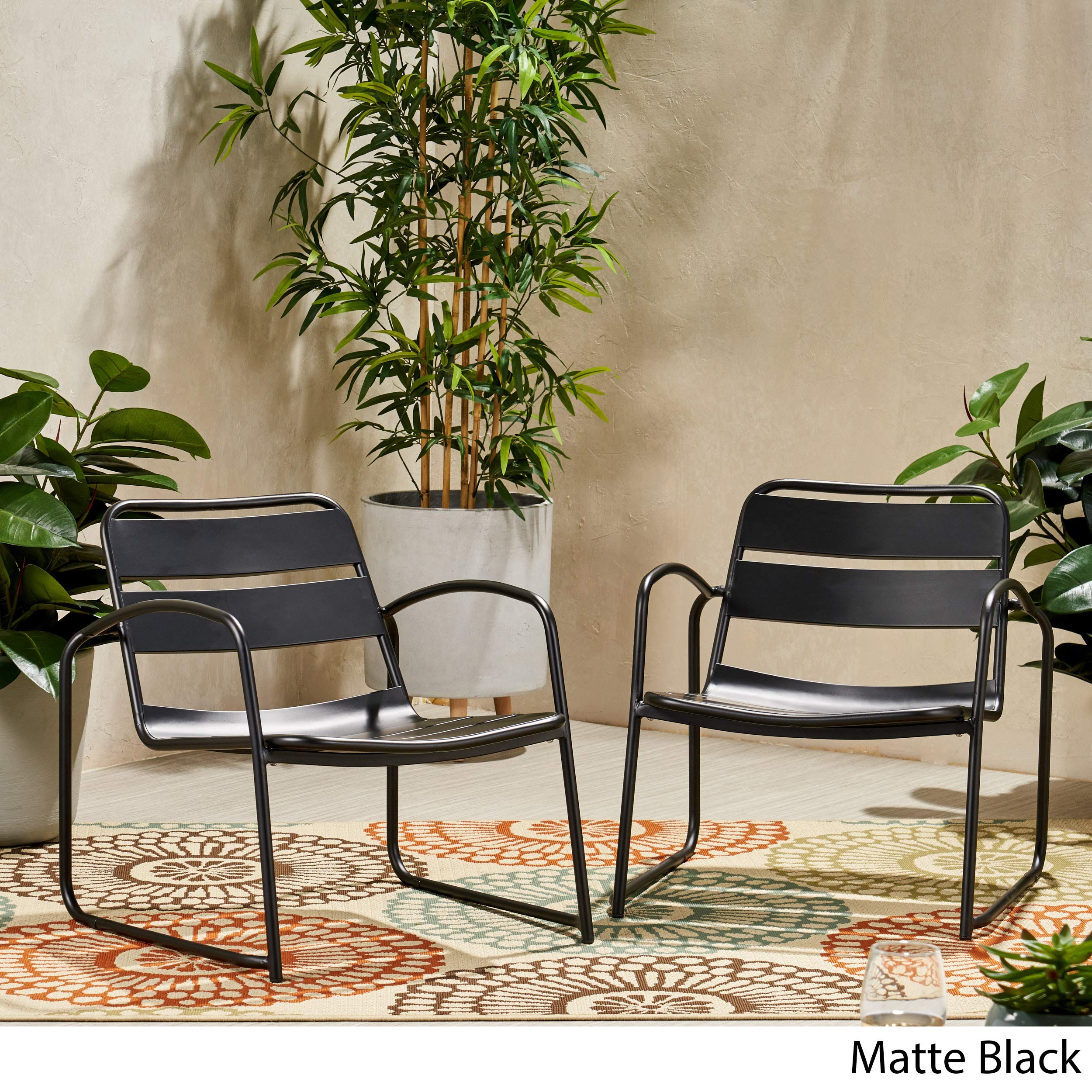 GDF Studio Outdoor Dining Chairs (Set of 2) - Matte Black Patio Furniture for Garden, Poolside, Deck & Backyard Dining