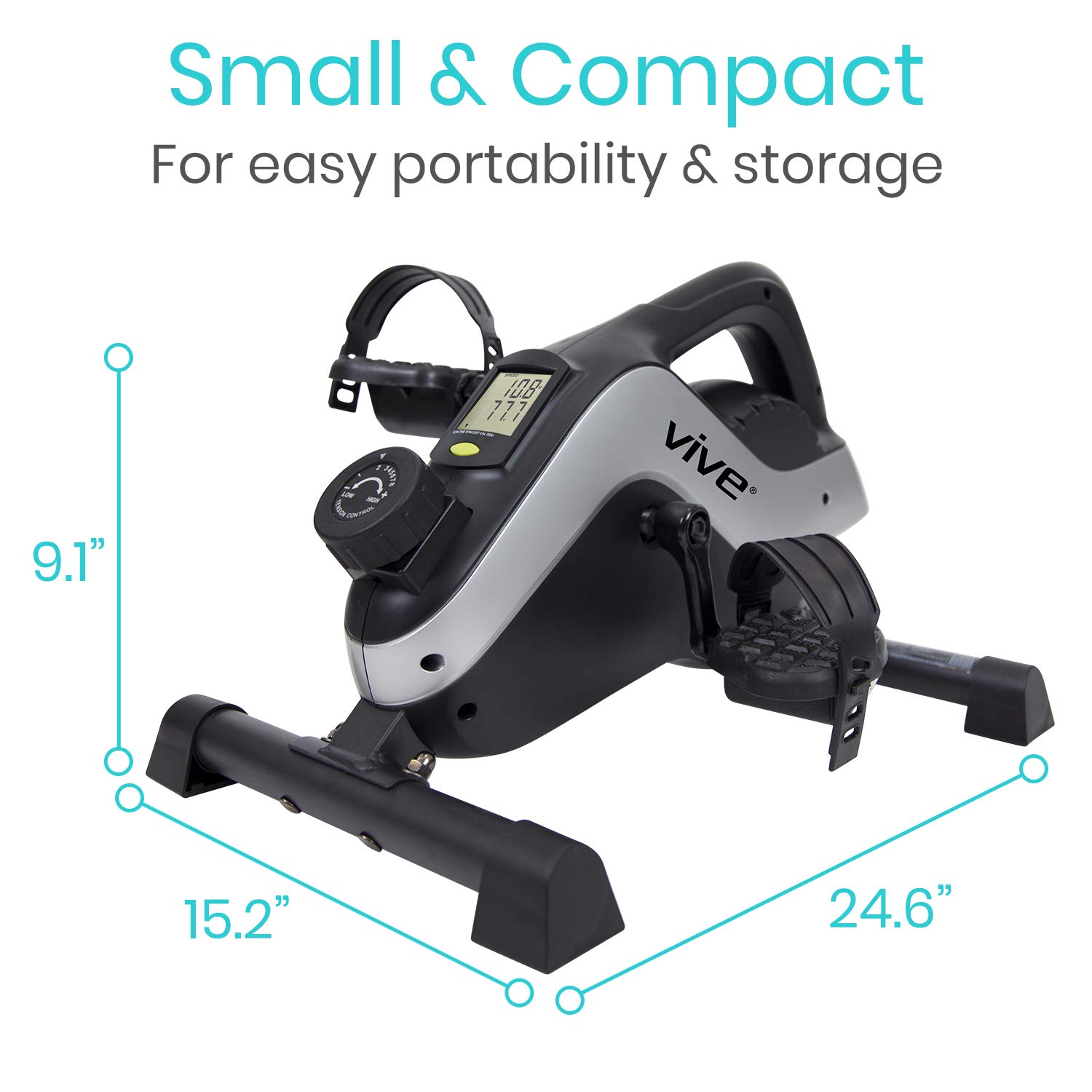 Vive Under Desk Bike - Magnetic Pedal Exerciser for Home & Office - Compact Indoor Cycling Bike with Quiet Operation - Perfect for Seated Workouts, Leg Exercise While Working or Watching TV