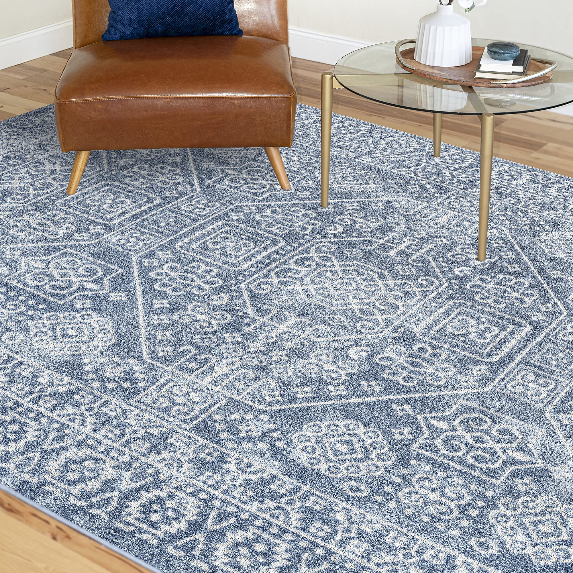 Large 9x12 Blue Traditional Oriental Area Rug - Soft Living Room Carpet, Dining Room Rug, Bedroom Floor Mat - Indoor Entryway Runner for Home Decor - Perfect for Cozy Spaces & Grand Sala Alfombras