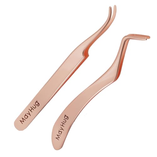 Professional Mayhug Lash Tweezers for Eyelash Extensions - 2PC Curved Eyelash Applicator Tool for DIY Cluster Lashes | Perfect for Salon Professionals & Home Use