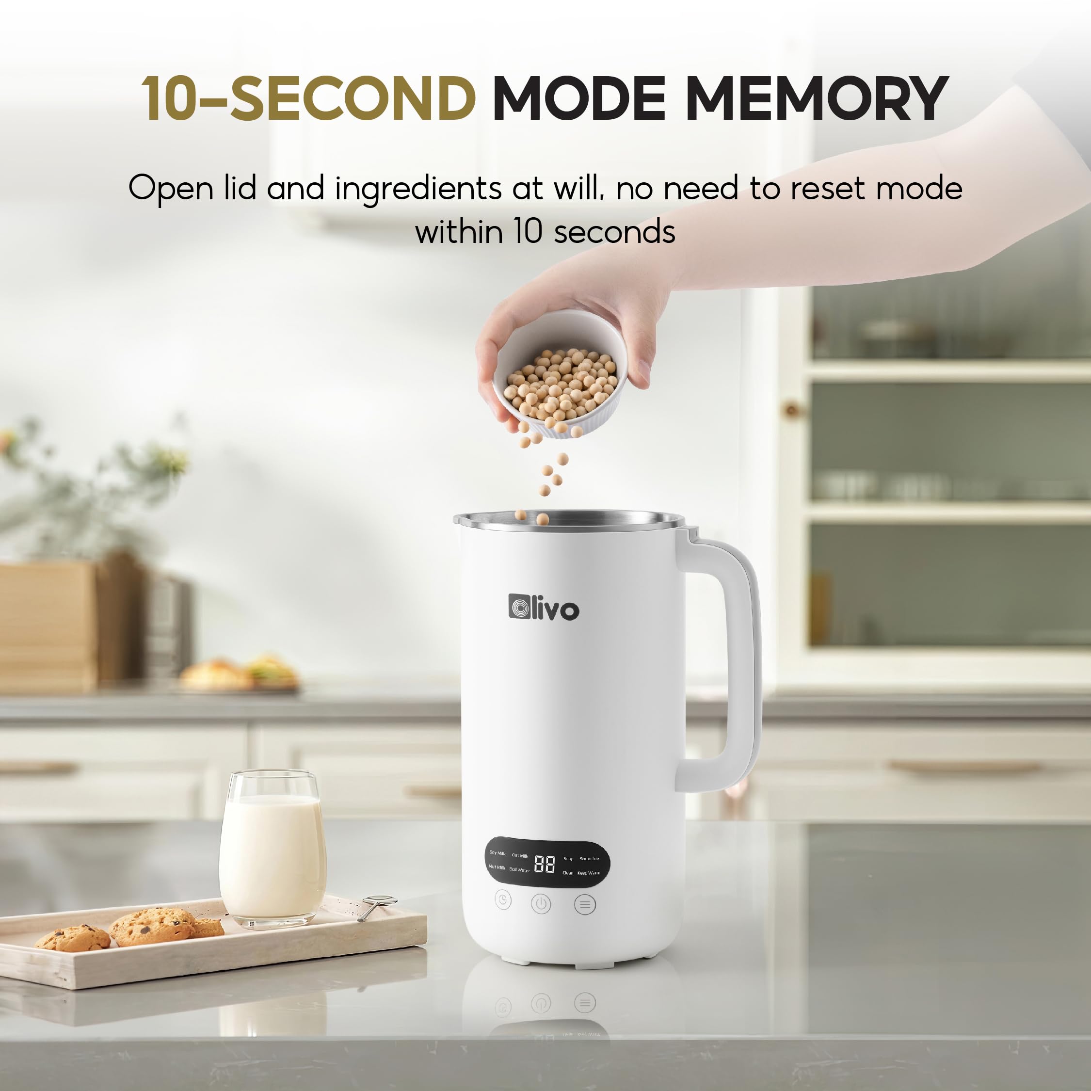 OLIVO CB1000 Automatic Nut Milk Maker Machine - 9-in-1 Almond, Cashew, Soy & Oat Milk Maker with 304 Stainless Steel - Smoothie Blender & Soup Maker - 35oz Capacity, Safety Sensor, Spill-Proof Design - Perfect for Vegan, Keto & Healthy Lifestyles (White)