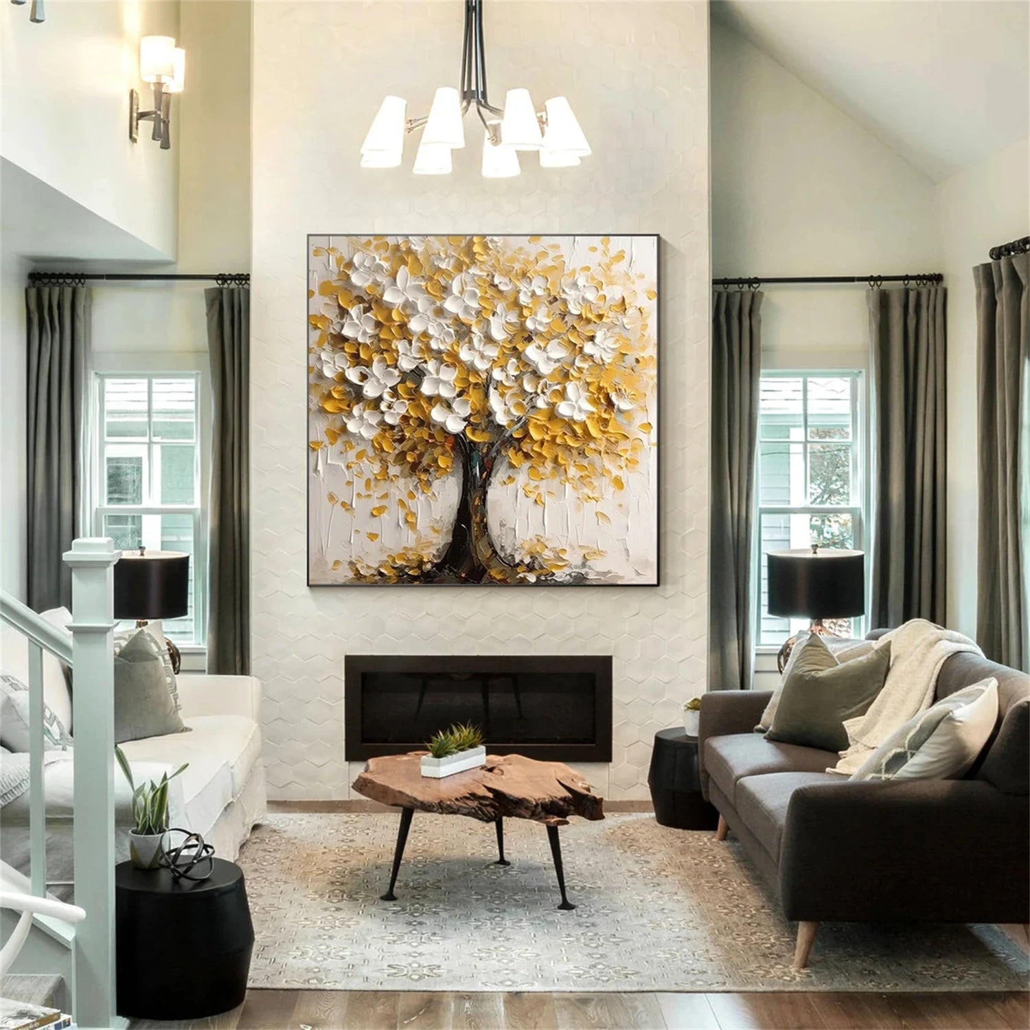 Beautiful Flower and Tree Painting #FT142 - Handmade Canvas Art for Home Decor, Living Room, Bedroom & Office Wall