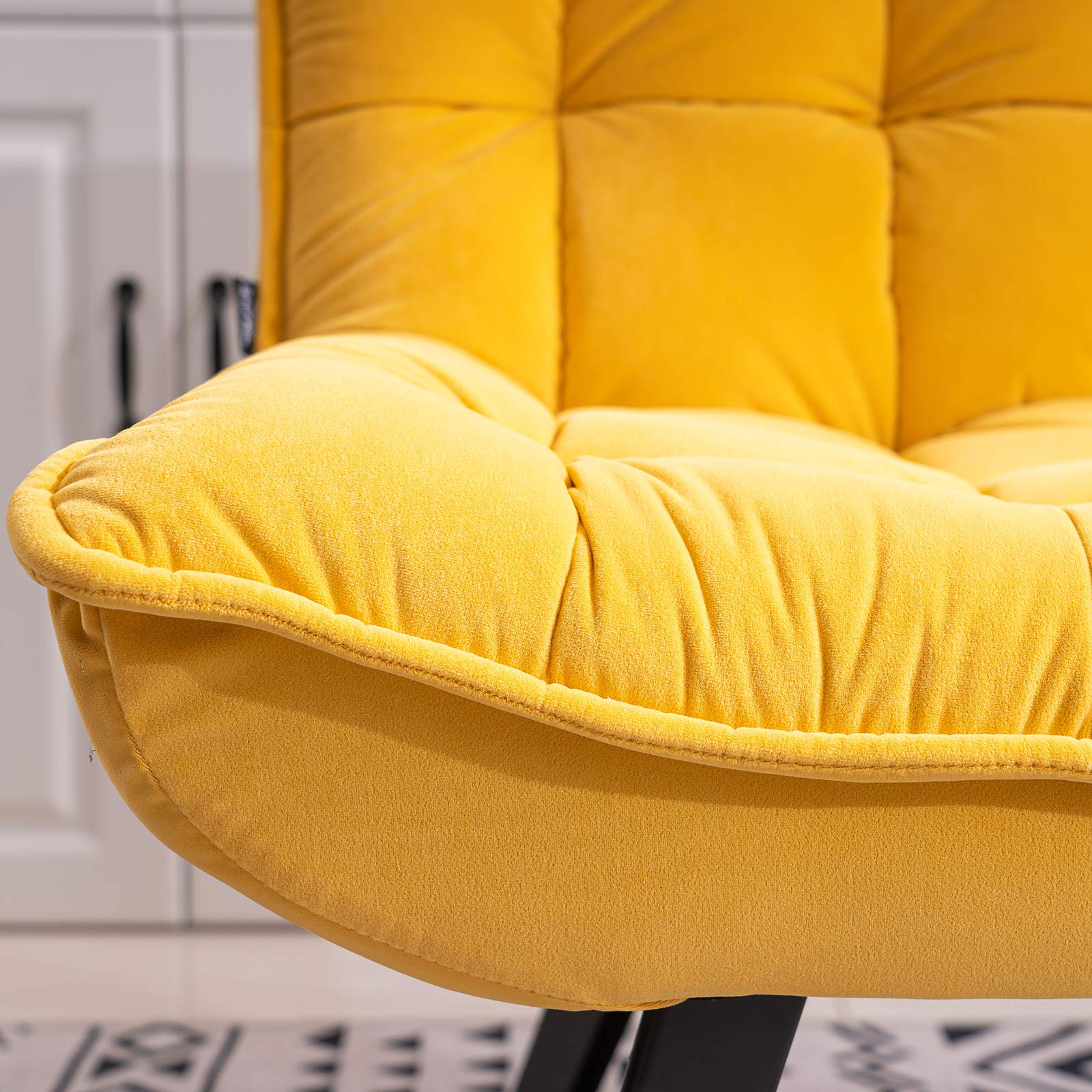 RUNNA Modern Soft Velvet Accent Chair - Comfortable Leisure & TV Chair with Ottoman, Black Legs for Living Room, Bedroom & Home Decor (Yellow) | Perfect for Relaxing, Reading & Entertaining Guests