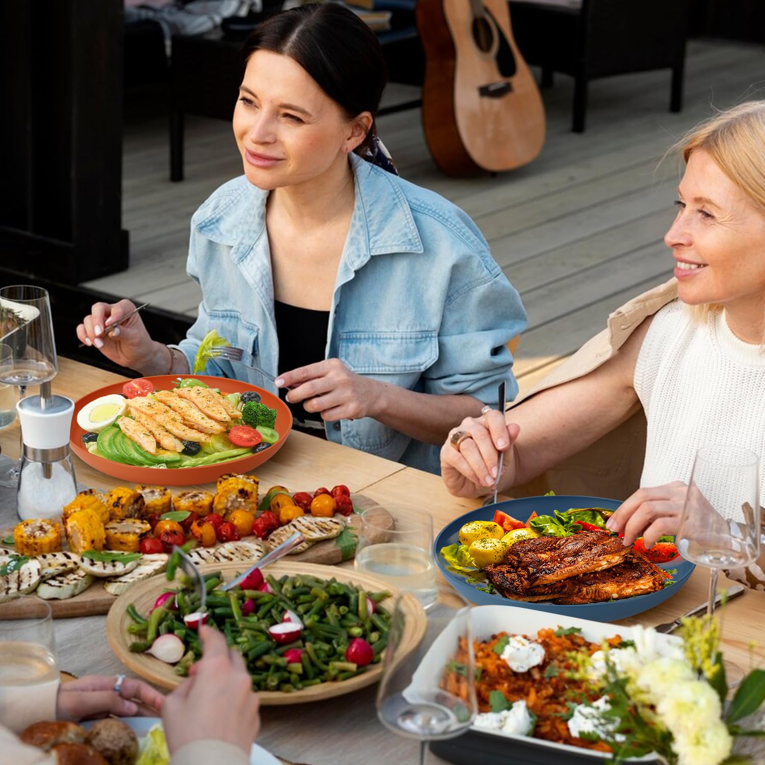 11 Inch Large Wheat Straw Plates Set of 8 - Unbreakable & Reusable Eco-Friendly Dinner Plates, Microwave & Dishwasher Safe, Durable Plastic Plate Alternative for Kitchen, Camping, Picnics & Outdoor Dining (Multicolor)