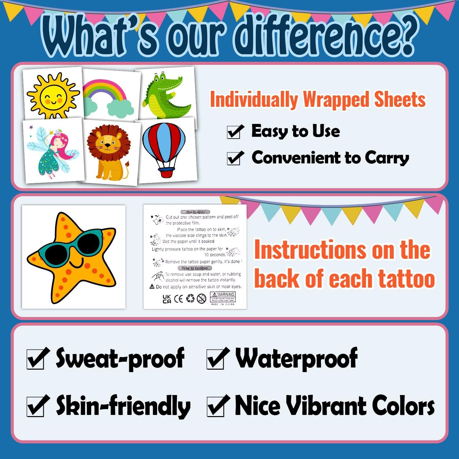 50 Sheets Kids Temporary Tattoos - Dinosaur, Mermaid, Pirate, Animal & Butterfly Designs | Fun Party Favors for Birthday Goodie Bags, Halloween Costumes & Summer Camp Activities