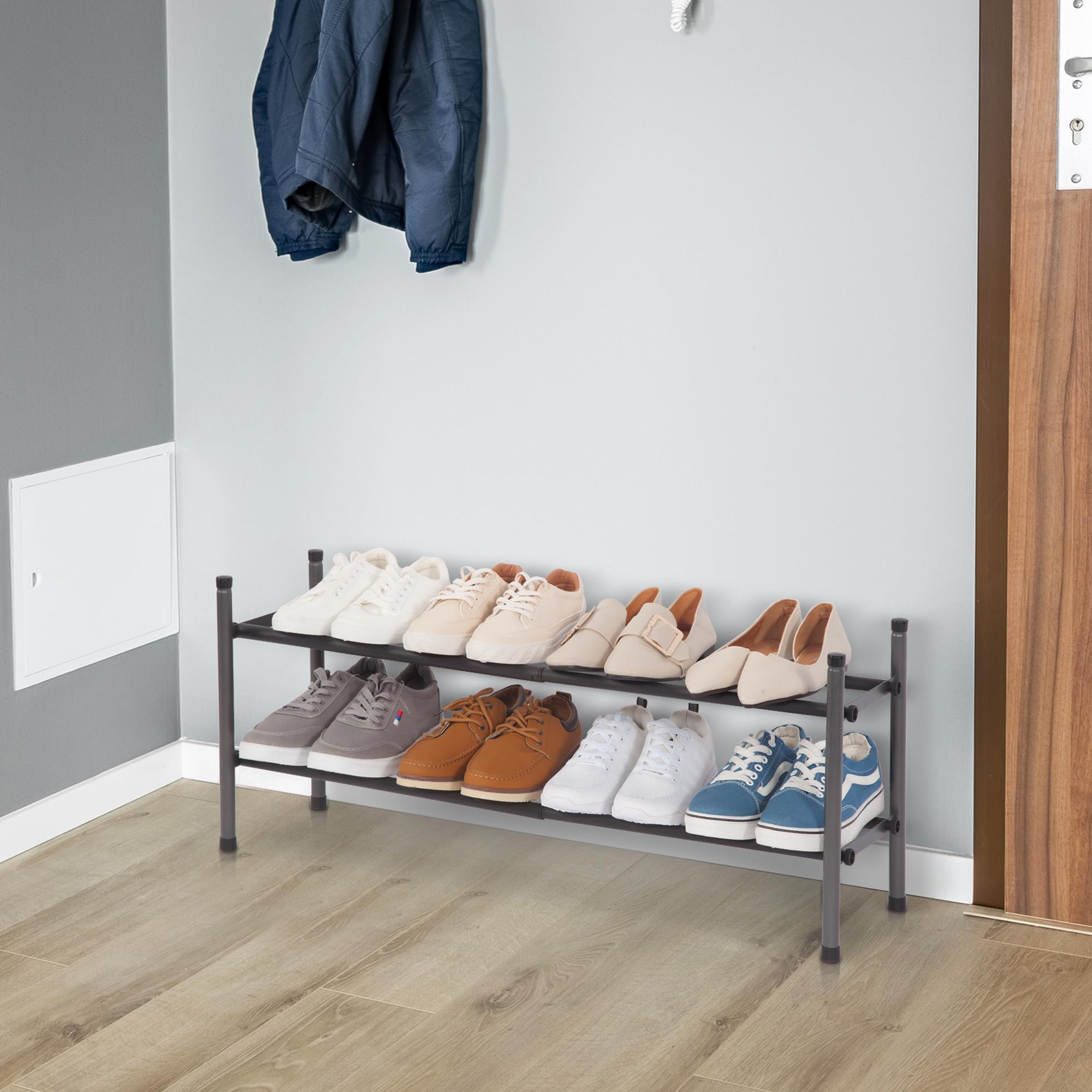 Expandable Shoe Rack Organizer - Stackable 2-Tier Metal Storage for Closet & Entryway