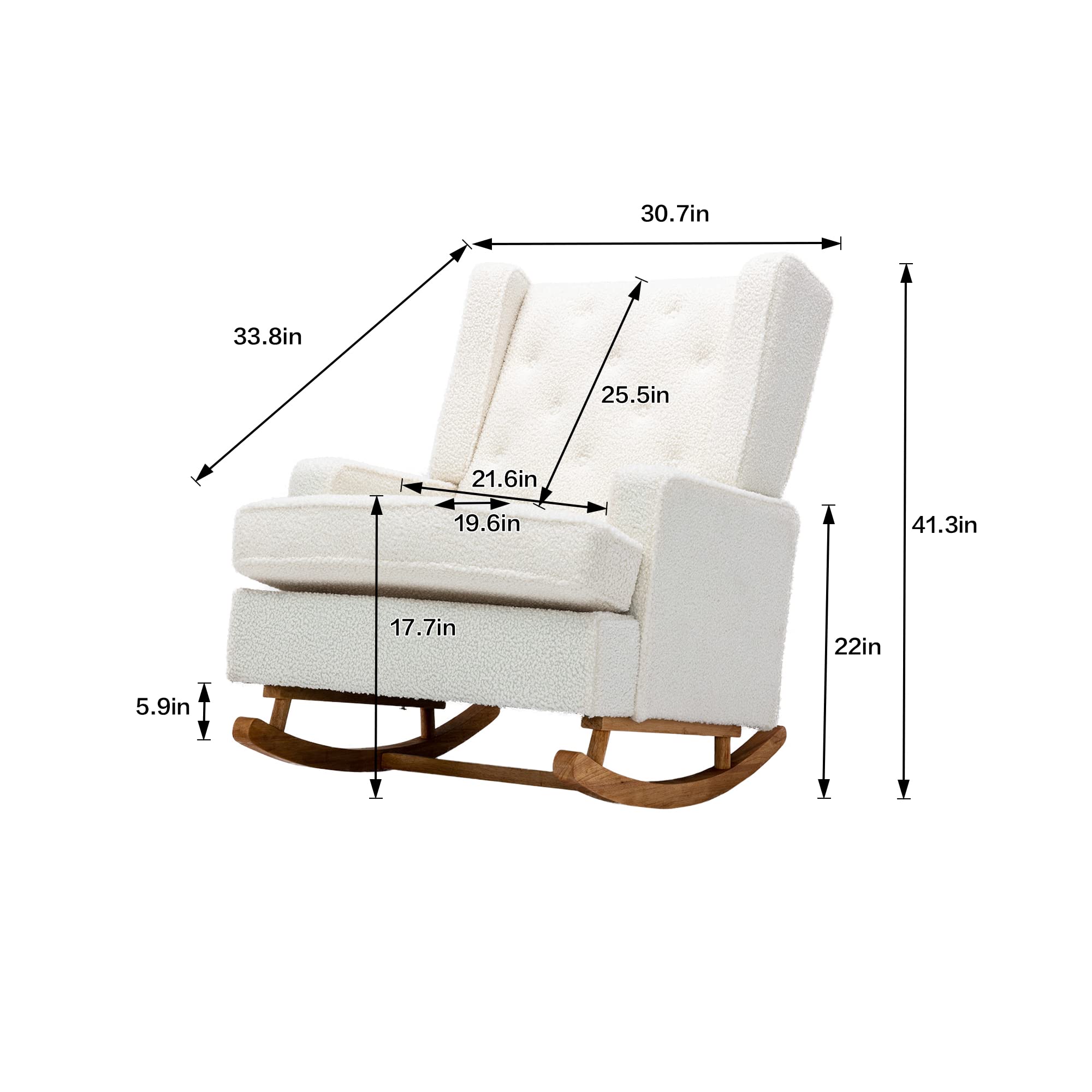Bellemave White Teddy Rocking Chair - Upholstered Mid Century Modern Accent Chair for Living Room, Nursery & Baby Room with Solid Wood Base - Cozy Rocker for Relaxing, Nursing & Reading