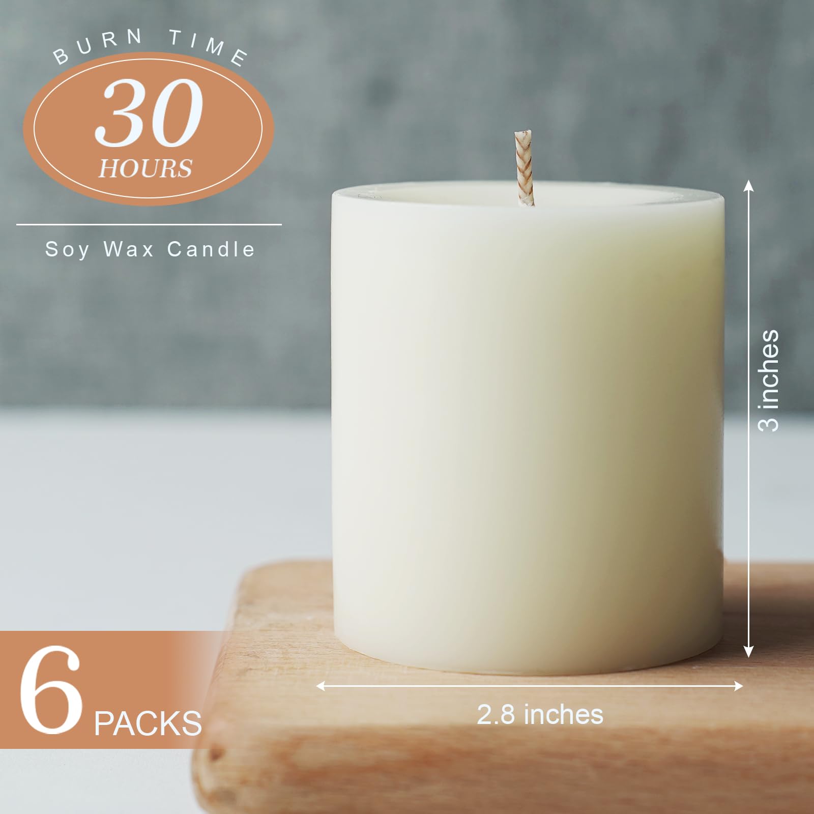 Unscented Ivory Pillar Candles - 6 Pack (2.8x3 Inches) | 30-Hour Burn Time, Dripless Design - Perfect for Weddings, Parties, Spa Decor, Home Gatherings & Romantic Dinners | Elegant Table Centerpiece for Special Occasions