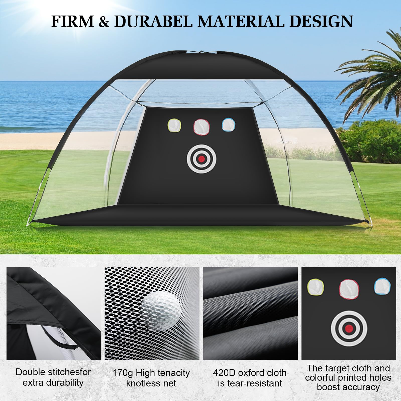 **10x7ft Golf Practice Net with Noise Reduction - Indoor/Outdoor Golf Training Aid for Backyard Driving, Chipping & Swing Practice - Includes Tri-Turf Golf Mat for Real Ball Training**    *(Perfect for Home, Backyard, Driving Range & Golf Course Practice - Enhance Skills Anywhere!)*