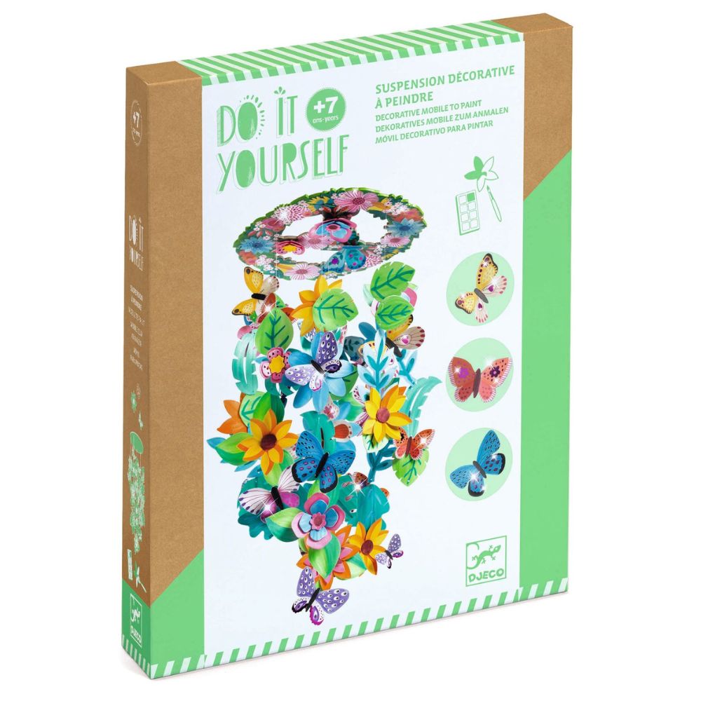 DIY Djeco Springtime Decorative Mobile Kit - Paint Your Own Hanging Decor for Kids Ages 7+ | Perfect for Bedroom, Nursery & Spring Crafts