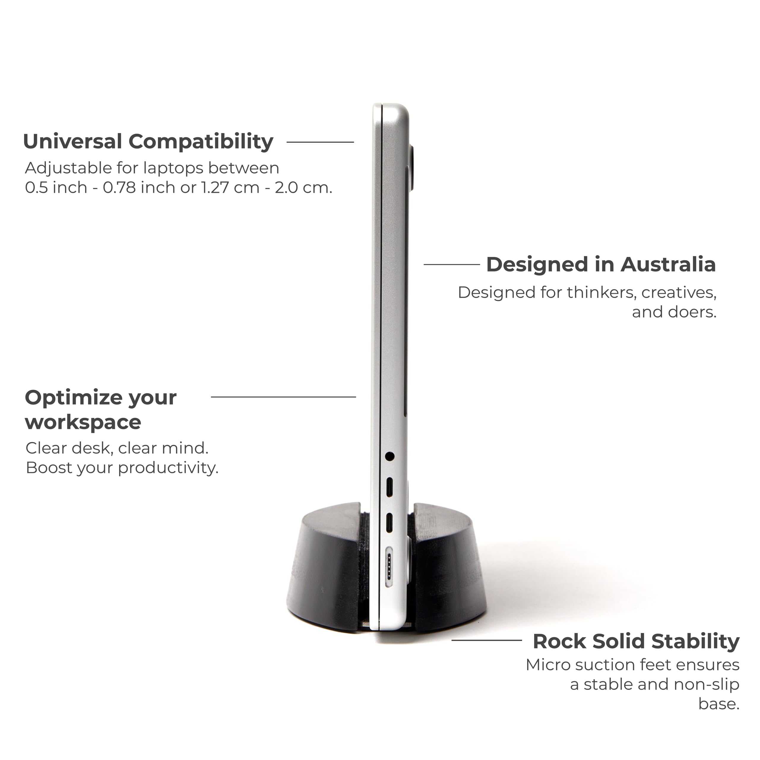Nordik Vertical Laptop Stand - Premium Ergonomic Wooden Laptop Holder for MacBook, Dell, HP - Space Saving Desk Organizer for Home Office & Programmers - Non-Slip Stable Design for Better Posture (Perfect for Small Spaces & Dual Monitor Setups)