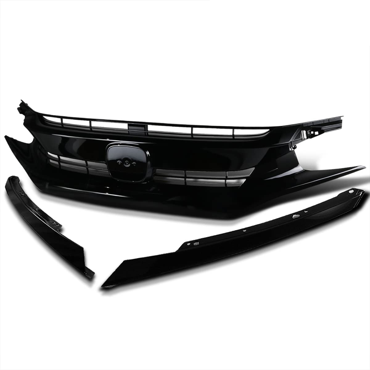 2016-2018 Honda Civic Coupe/Sedan Front Grille with Eyelids - OEM Style Glossy Black Replacement Set - Upgrade Your Ride for Street Style & Car Shows