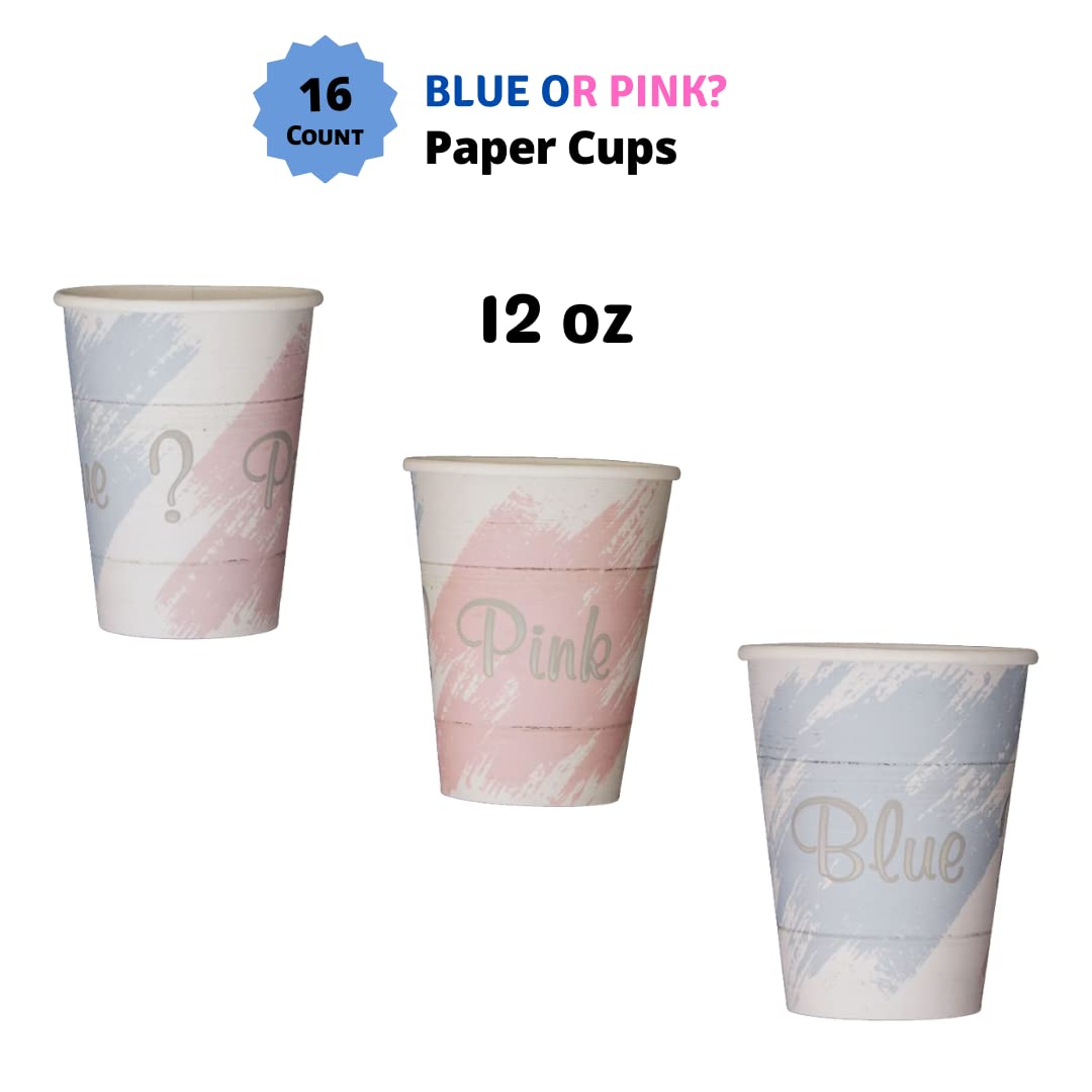 Blue or Pink Painted Shiplap Gender Reveal Party Supplies - 16-Piece Disposable Tableware Set with Plates, Napkins & Cups - Perfect for Baby Showers & Gender Announcement Parties