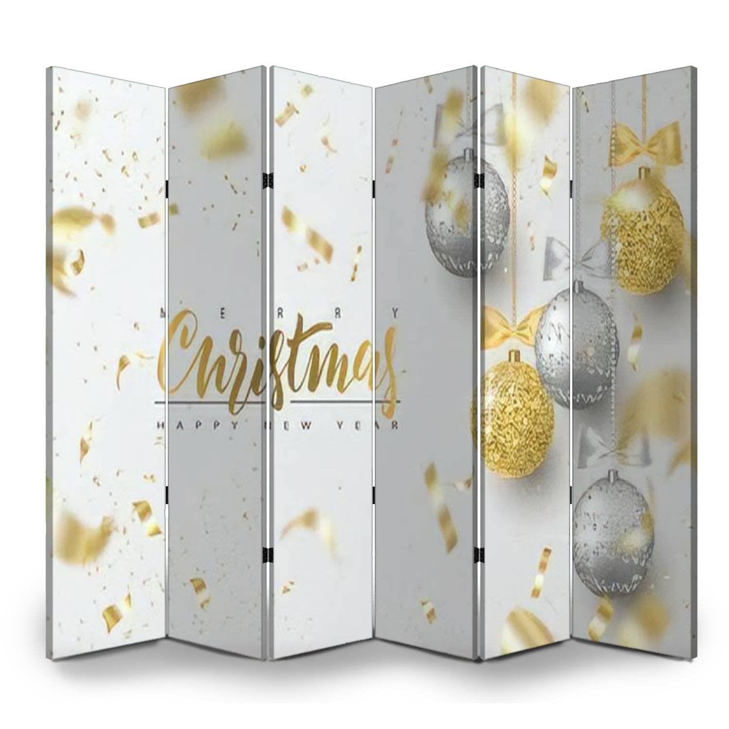 6 Panel Canvas Room Divider Screen - Christmas & New Year Holiday Decor, Trendy Privacy Partition for Home, Office, Bathroom - Perfect for Seasonal Greetings & Space Division
