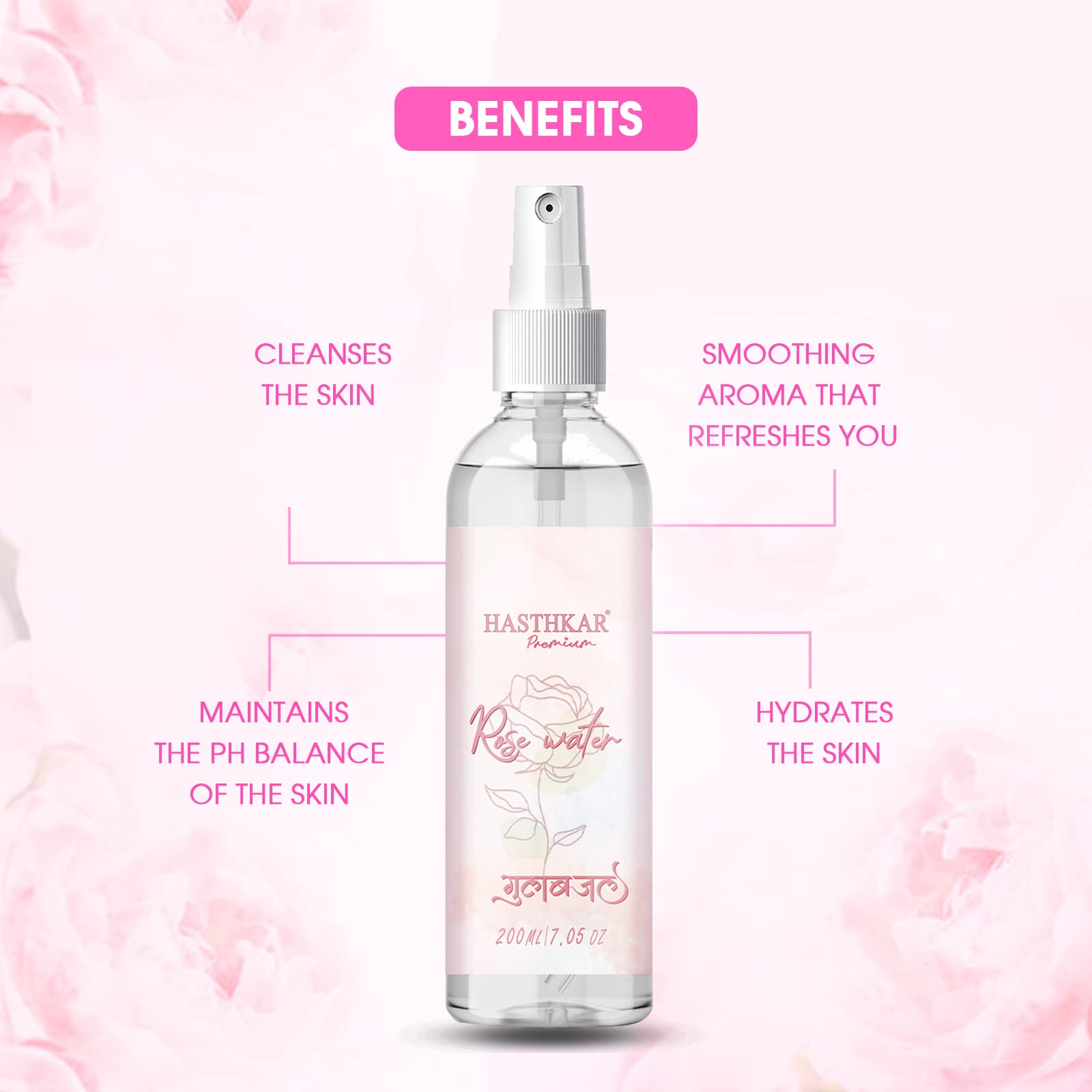Hasthkar Premium Rose Water Toner & Cleanser (Gulab Jal) 200ml - Hydrating Facial Mist for Men & Women, All Skin Types, Pack of 2 - Perfect for Daily Skincare Routine & Makeup Refresh