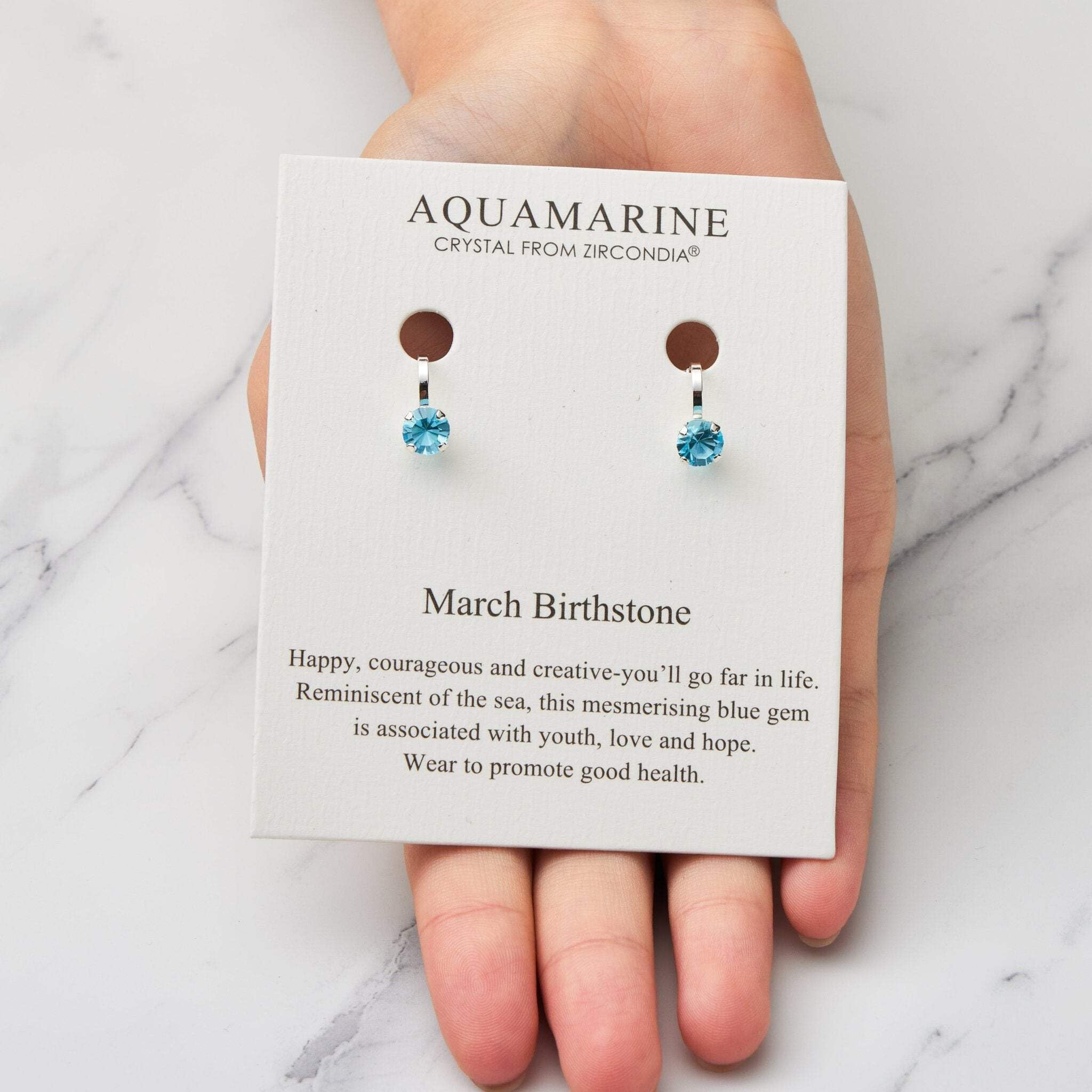 Aquamarine Clip-On Earrings with Zirconia for March Birthdays | Gift for Women