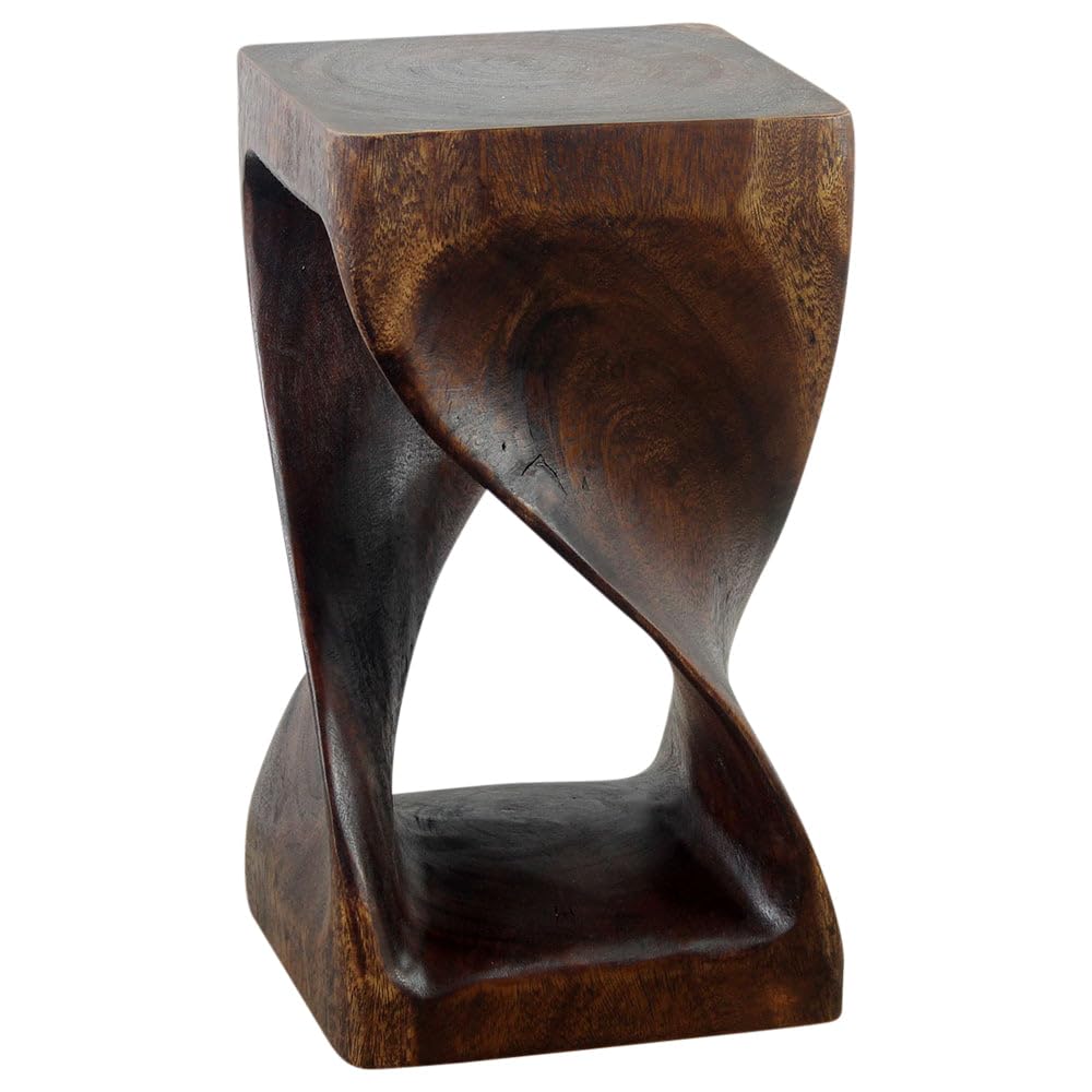Haussmann® Original Wood Twist Stool - 10x10x18 Inch Height - Mocha Oil Finish - Rustic Bar Stool for Kitchen Island, Breakfast Nook & Home Decor