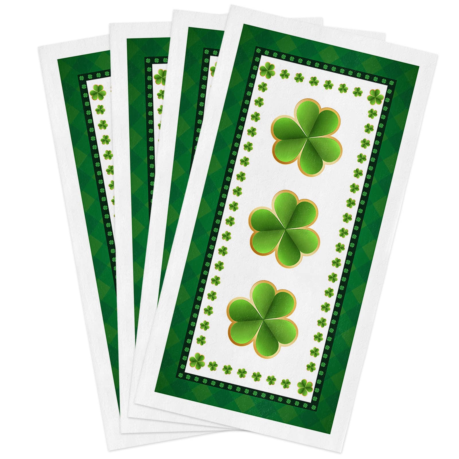 Premium Microfiber Kitchen Towels Set - 4 Pack Super Absorbent Reusable Dish Cloths (18x28 Inch) - St. Patrick's Day Green Shamrock Design for Kitchen Cleaning, Drying Dishes & Bar Use