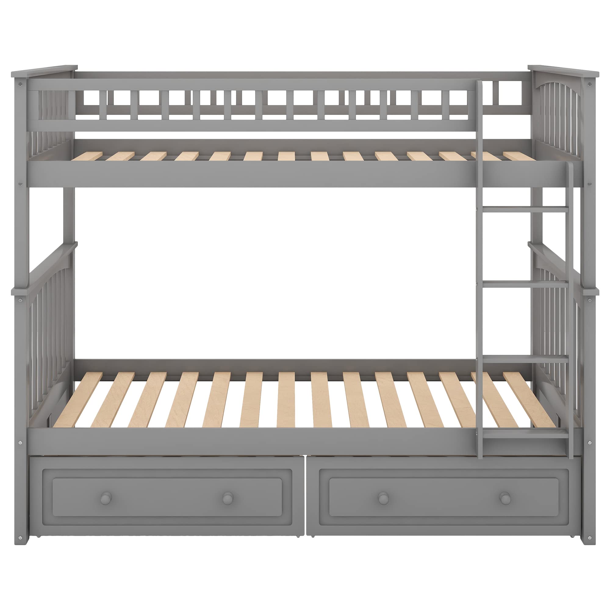Merax Twin Over Twin Bunk Bed with Storage Drawers - Solid Wood Twin Size Bunk Bed Frame, Convertible to 2 Separate Beds, No Box Spring Required, Space-Saving Grey Bunk Bed for Kids, Teens, and Guest Rooms