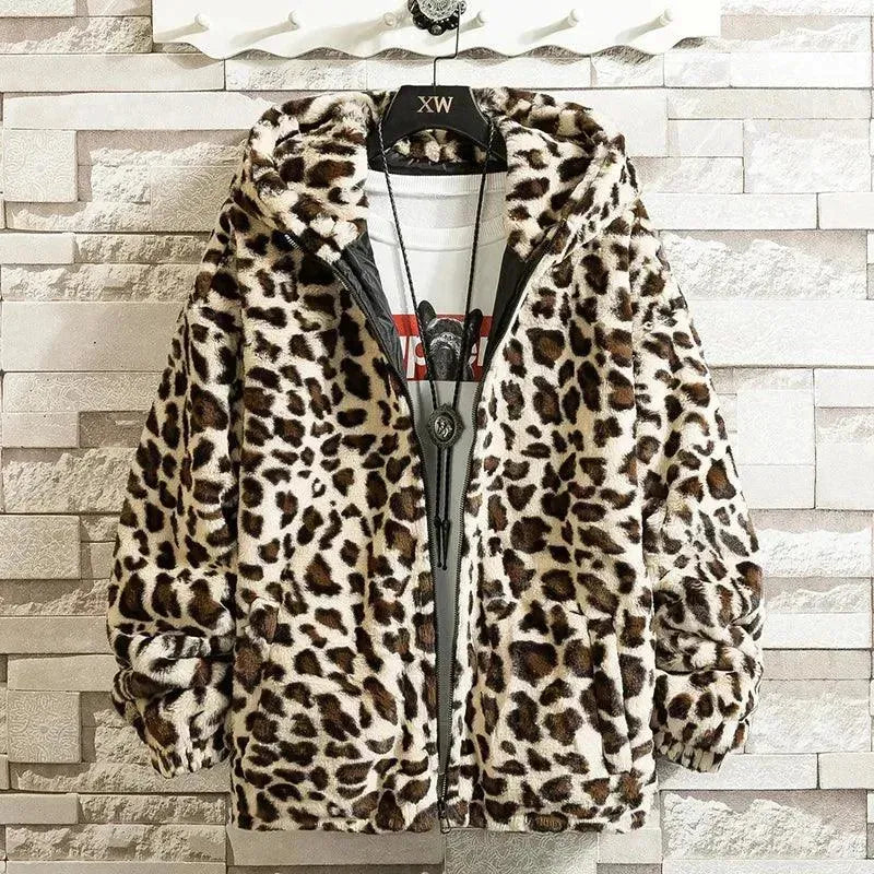 Men's Casual Printed Fleece Hooded Jacket - Warm Winter Pullover for Outdoor Activities & Streetwear Fashion