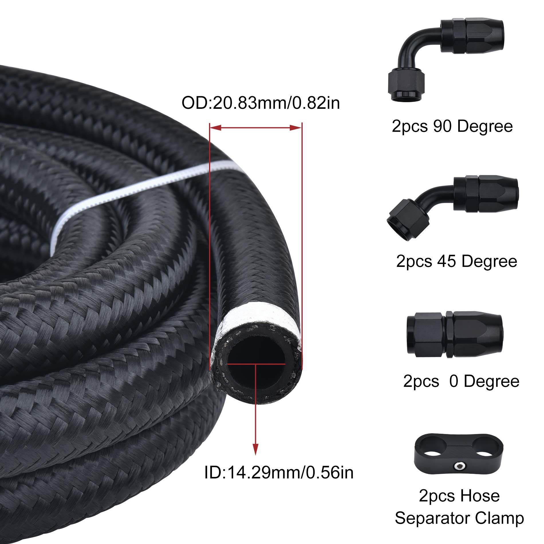 10AN 10FT Fuel Line Hose Kit - Nylon Stainless Steel Braided Oil/Gas/Fuel Hose with 8PC Swivel Fitting Adapters (Black) - Perfect for Automotive Fuel Systems, Marine Applications & Industrial Machinery