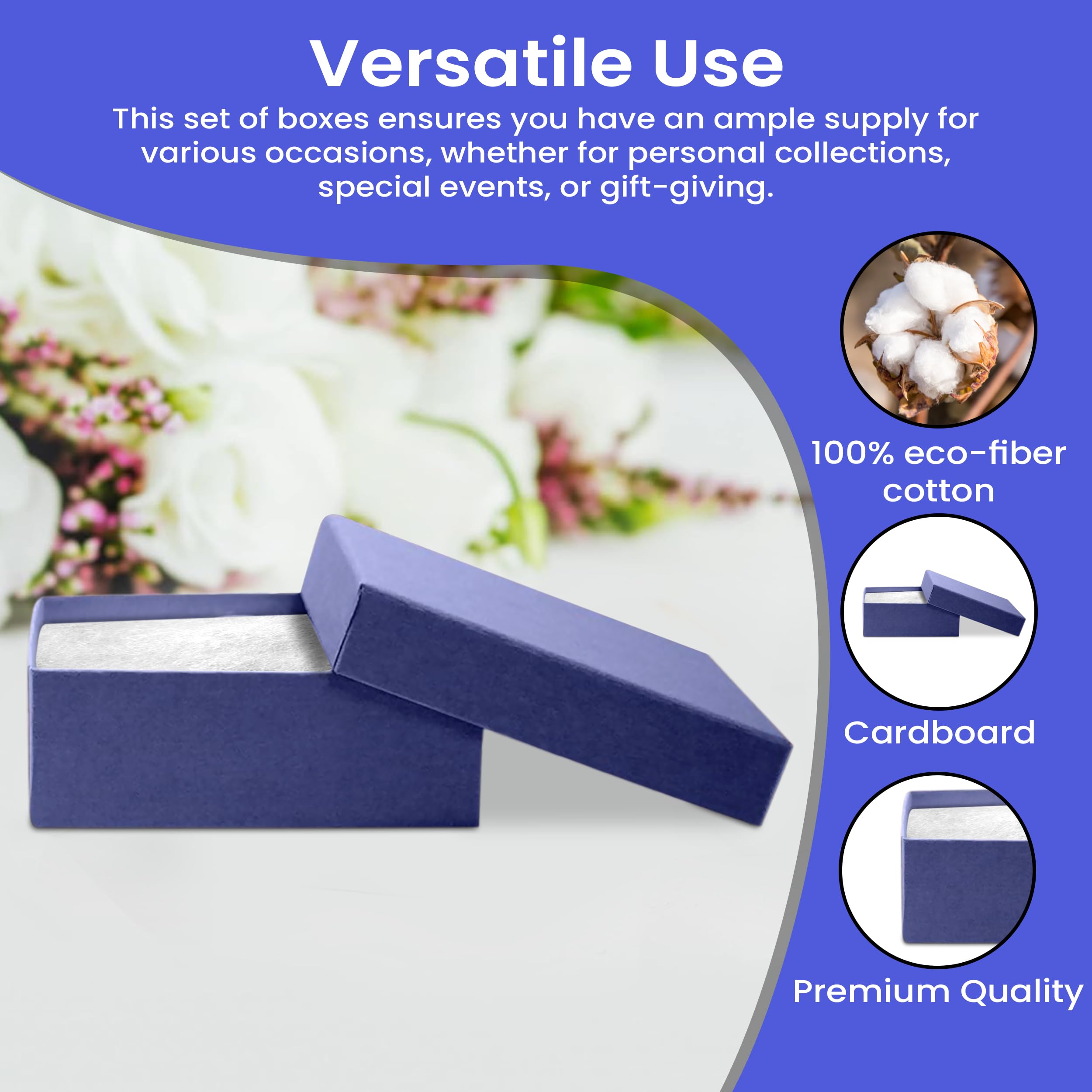 20 Pack Blue Jewelry Gift Boxes 3x2.25x1 Inch - Premium Cardboard Jewelry Storage Box with Cotton Filling & Lid - Made in USA - Perfect for Bracelets, Necklaces, Rings, Earrings - Ideal for Wedding Favors, Birthday Gifts & Retail Packaging