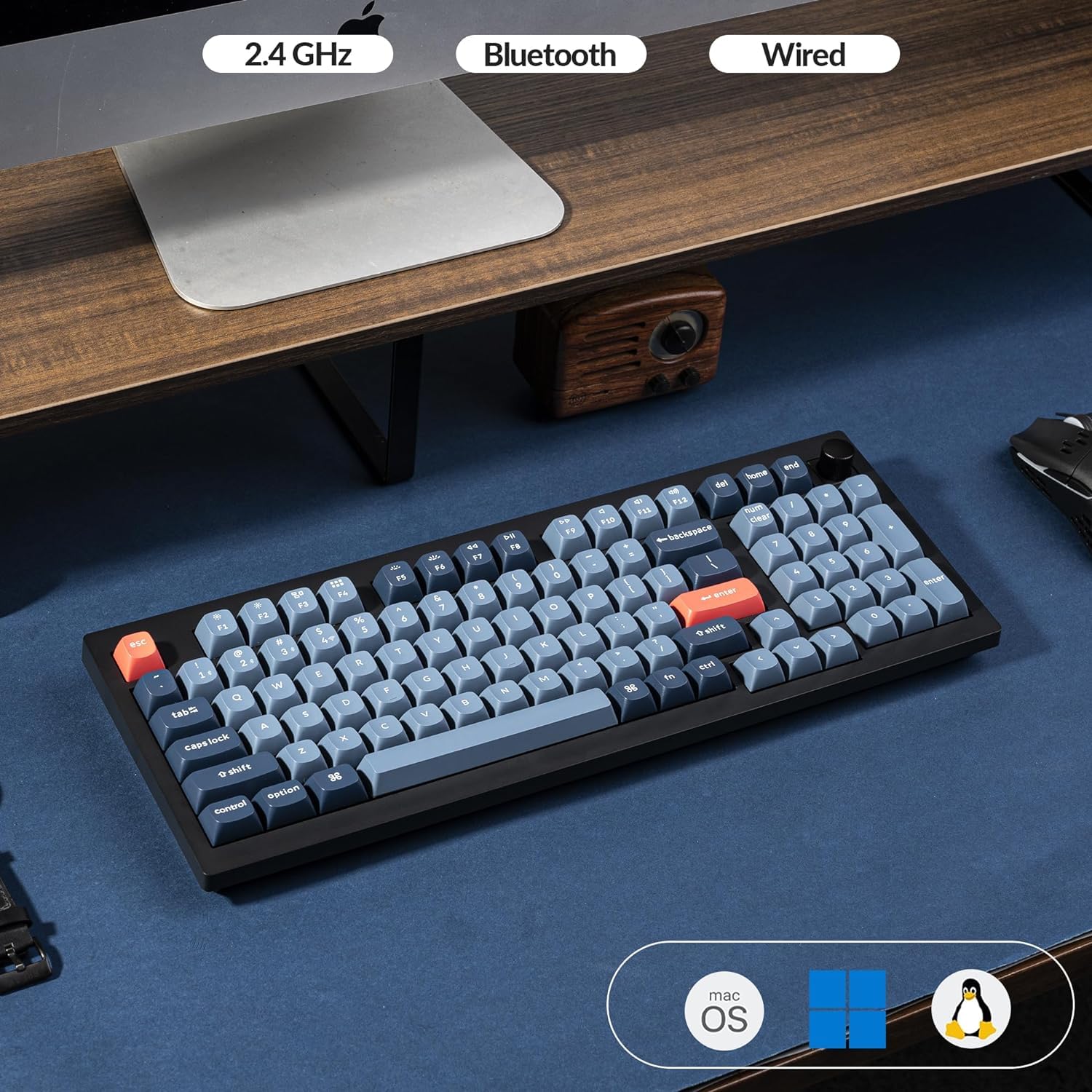 Keychron V5 Max Wireless Custom Mechanical Keyboard with Knob - 96% Layout, QMK/VIA Programmable, Bluetooth 5.1/2.4GHz/Wired, RGB Backlit, Hot-Swappable Gateron Jupiter Brown Switches - Compatible with Mac & Windows - Perfect for Gaming, Coding & Office Work