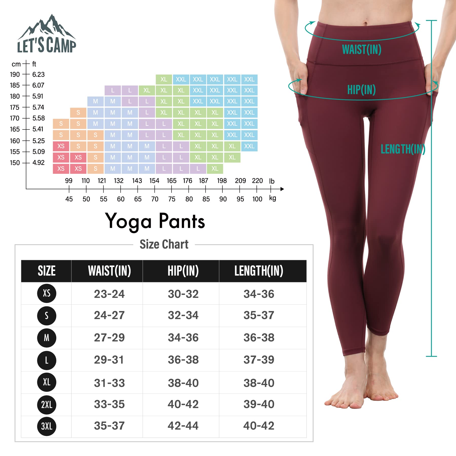 LET’S CAMP High Waisted Leggings with Pockets for Women - Tummy Control Workout Running Yoga Pants - Perfect for Gym, Travel & Everyday Wear