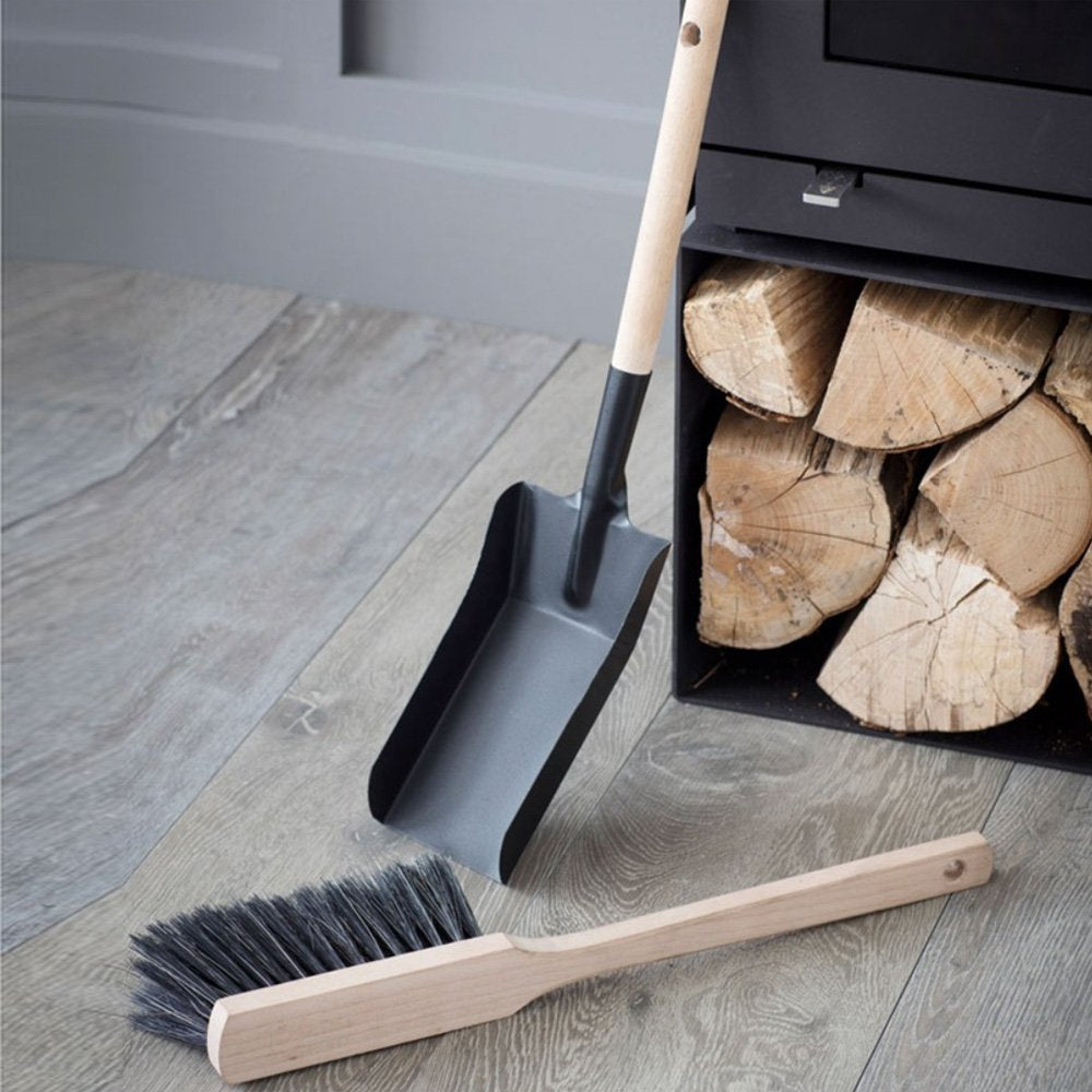 Jutland Fireside Dustpan and Brush Set - Heavy Duty Fireplace Ash Cleaner with Long Handle for Hearth, Wood Stove, and Fire Pit Cleaning - Perfect for Home, Cabin, and Outdoor Use