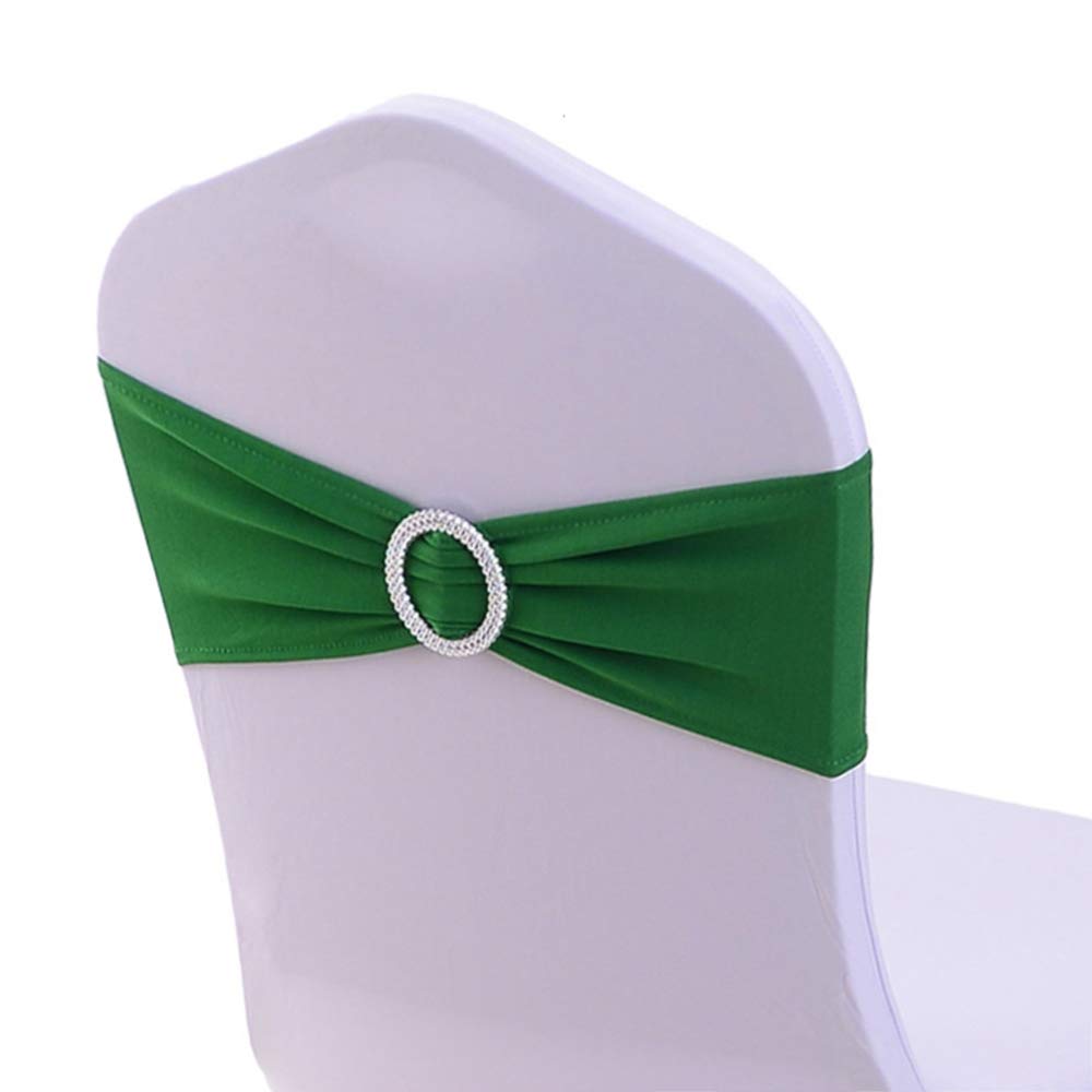 100 Pack Stretch Chair Sashes with Buckle Slider - Elastic Wedding Chair Bands for Decorations (Green) | Perfect for Wedding, Party & Event Decor