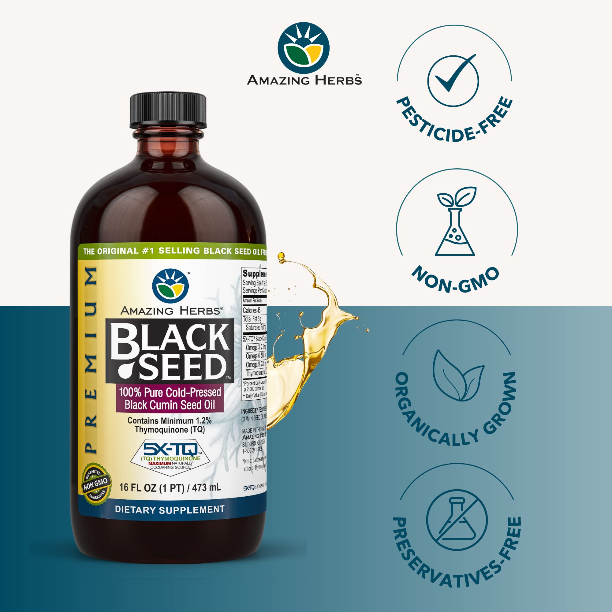 Premium Black Seed Oil - Cold Pressed Nigella Sativa for Digestive Health, Immune Support & Brain Function | Gluten Free, Non-GMO | 16 Fl Oz (Pack of 2) | Perfect for Daily Wellness & Natural Remedies