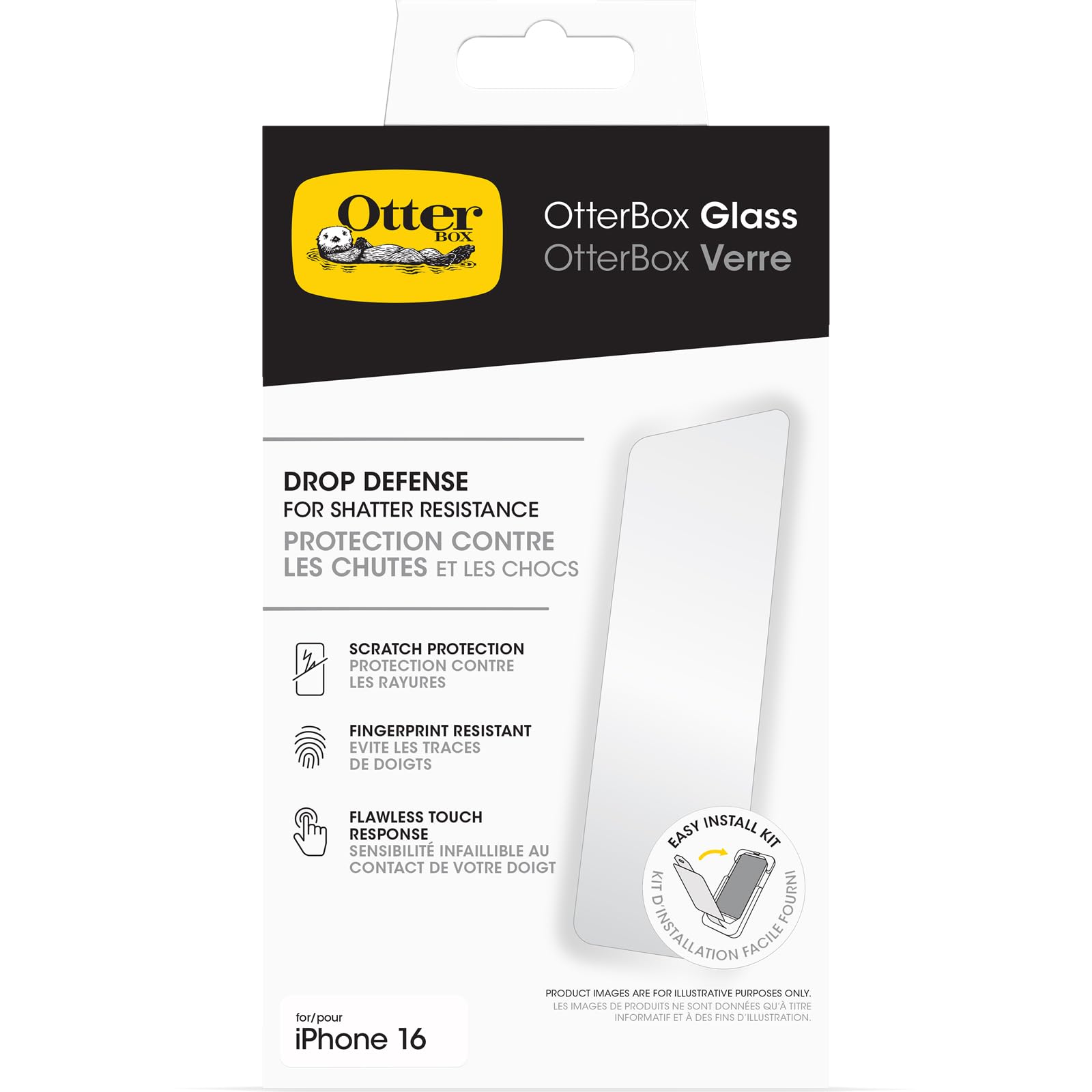 OtterBox iPhone 16 Tempered Glass Screen Protector - Shatterproof, HD Clear, Anti-Scratch Protection - Perfect for Everyday Use, Gaming & Outdoor Activities