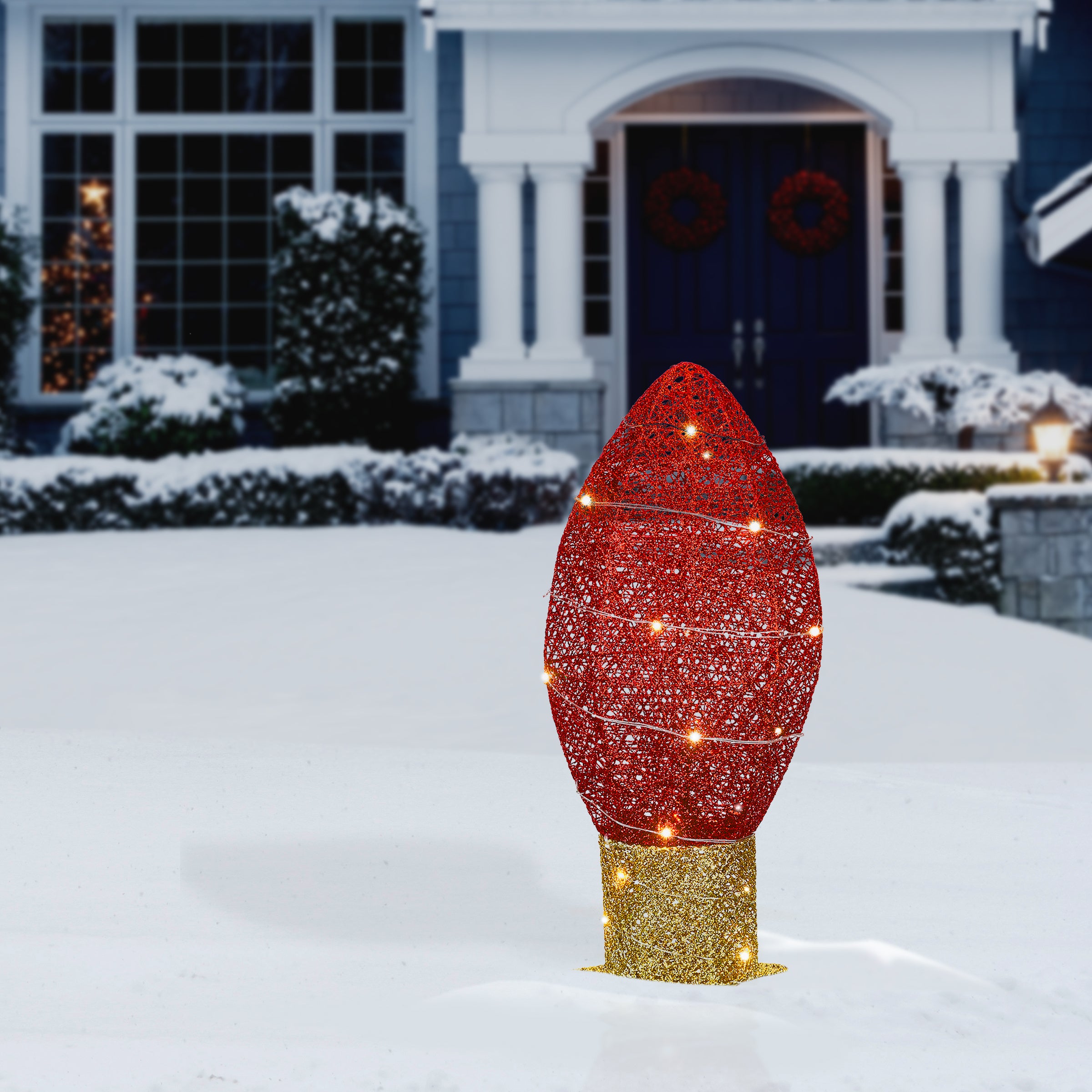 20 Inch Pre-Lit Red Christmas Light Bulb Decorations - Indoor/Outdoor Holiday String Lights for Tree, Window, and Home Decor