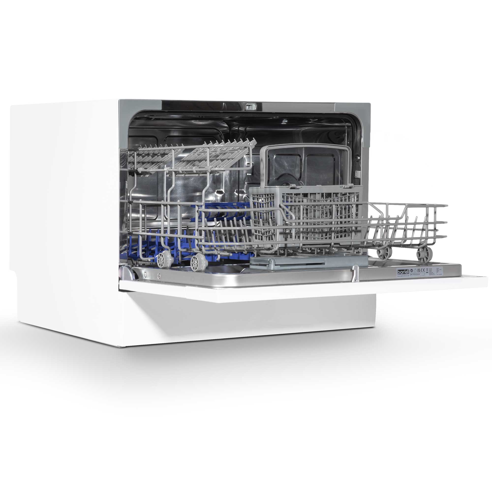 Baridi Compact Tabletop Dishwasher - 6 Place Settings, 6 Wash Programs, Ultra Quiet (42dB), 6.5L Capacity in Sleek White (Model DH83) | Perfect for Small Apartments, RVs, Dorms & Office Break Rooms