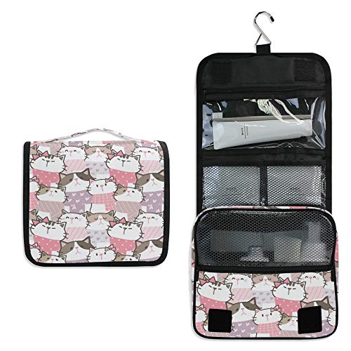 ALAZA Cute Cartoon Cat Print Hanging Toiletry Bag - Waterproof Travel Cosmetic Organizer with Hook for Makeup, Skincare & Bathroom Storage - Perfect for Travel, Gym & Home Use