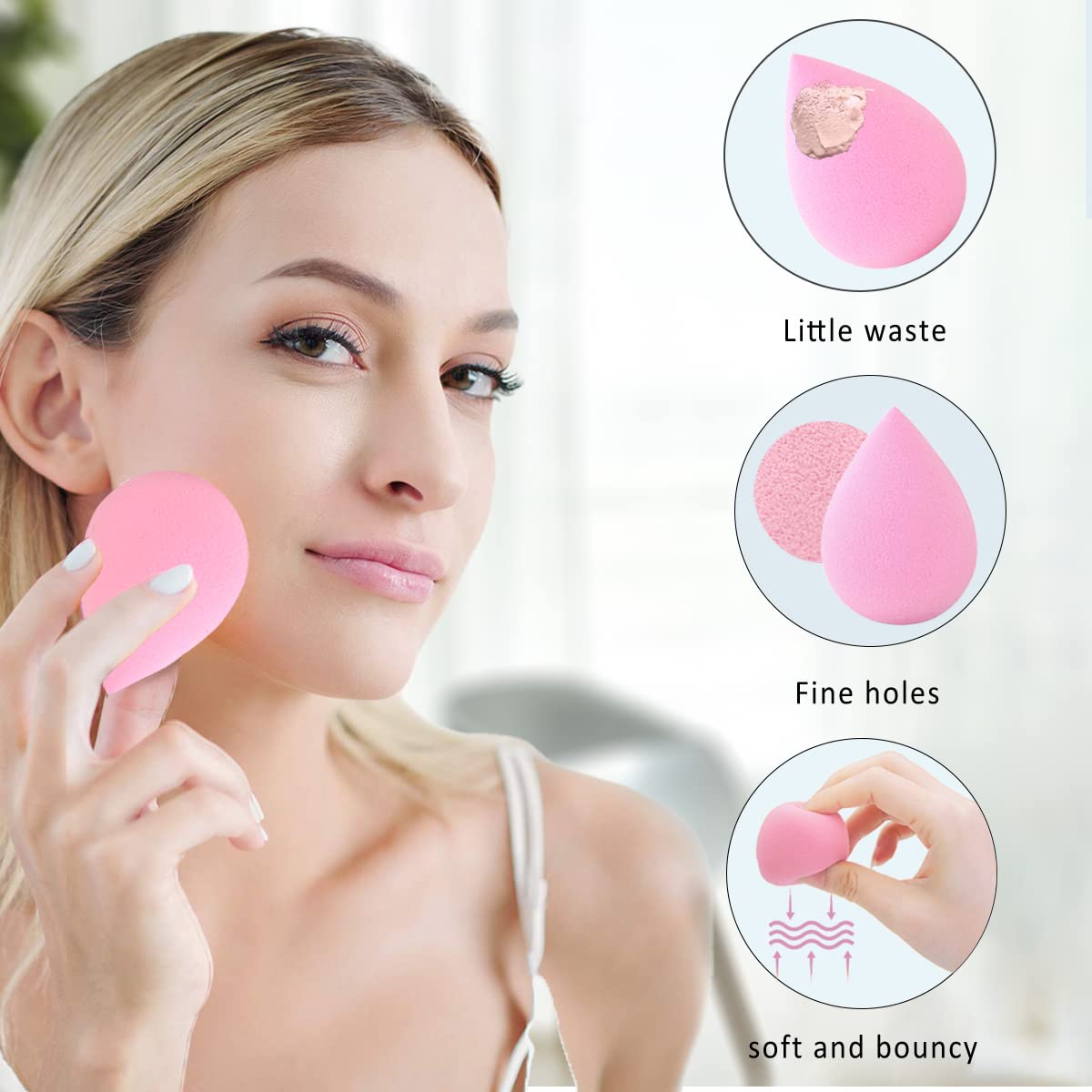 6 Pcs Soft Makeup Blender Sponges Set - Premium Beauty Blending Sponge for Foundation, Concealer, Cream & Powder - Light Pink - Perfect for Flawless Makeup Application & On-The-Go Touch Ups