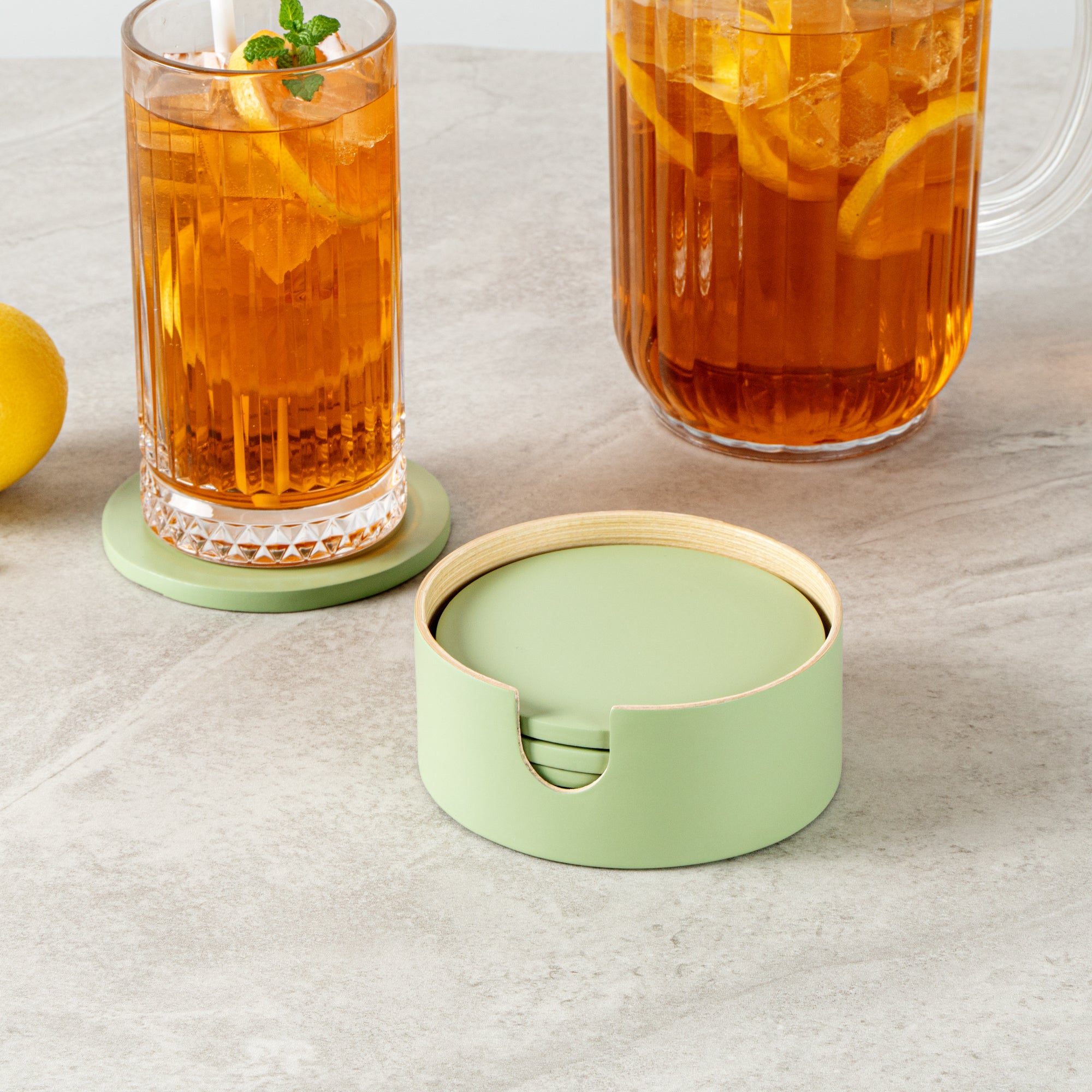 Eco-Friendly Bamboo Coaster Set - 6-Piece with Holder, 4