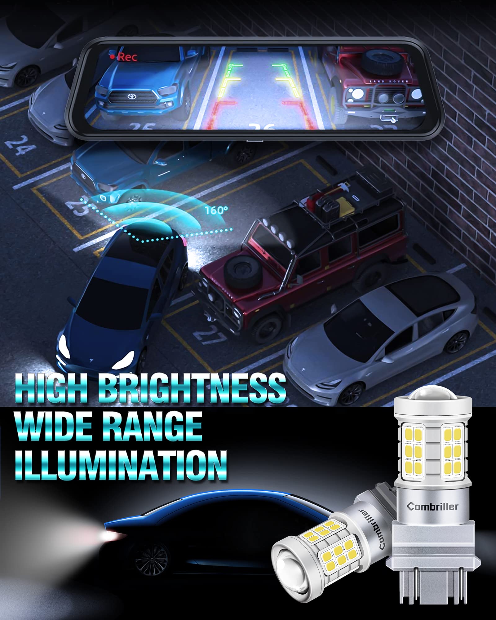 Combriller 3157 LED Bulb White 4 Pack - 3056 3156 3057 4157 LED Bulbs for Reverse Lights, Turn Signals, Brake Lights, Tail Lights, Parking Lights - Bright & Energy Efficient - Perfect for Cars, Trucks, SUVs, Motorcycles & Trailers