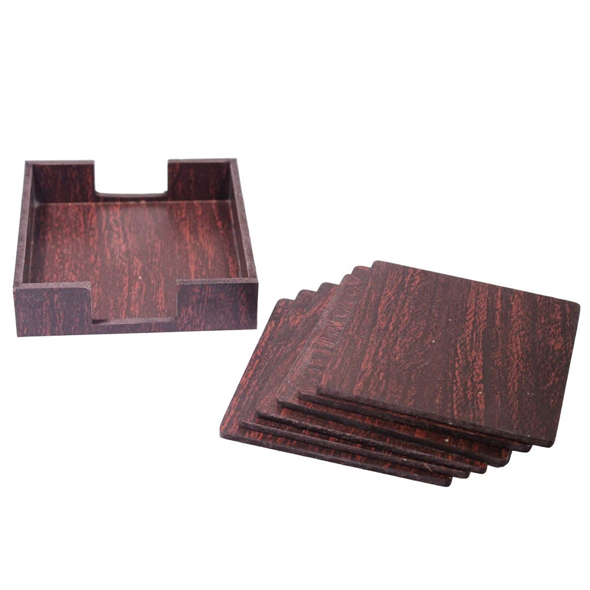 Premium Dark Brown Wooden Tea Coaster Set with Holder - 6 Pcs (4x4 Inches, 0.5cm Thick) - Elegant Table Protection for Hot Cups, Mugs, and Teapots - Perfect for Home, Office, and Tea Party Decor