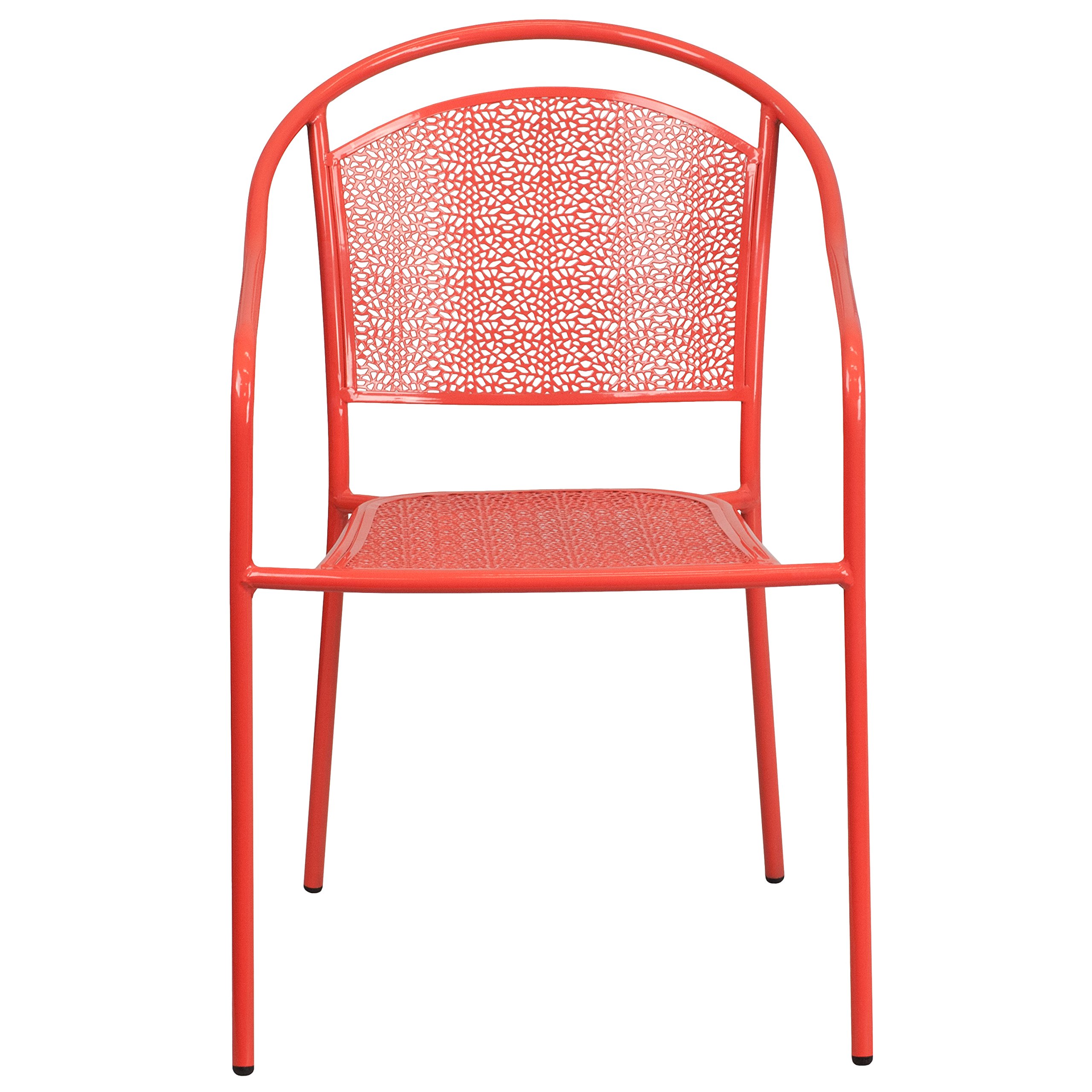 Flash Furniture Oia Commercial Grade 5-Pack Coral Indoor-Outdoor Steel Patio Arm Chairs with Round Back - Durable Stackable Dining Chairs for Restaurants, Cafes, and Outdoor Entertaining