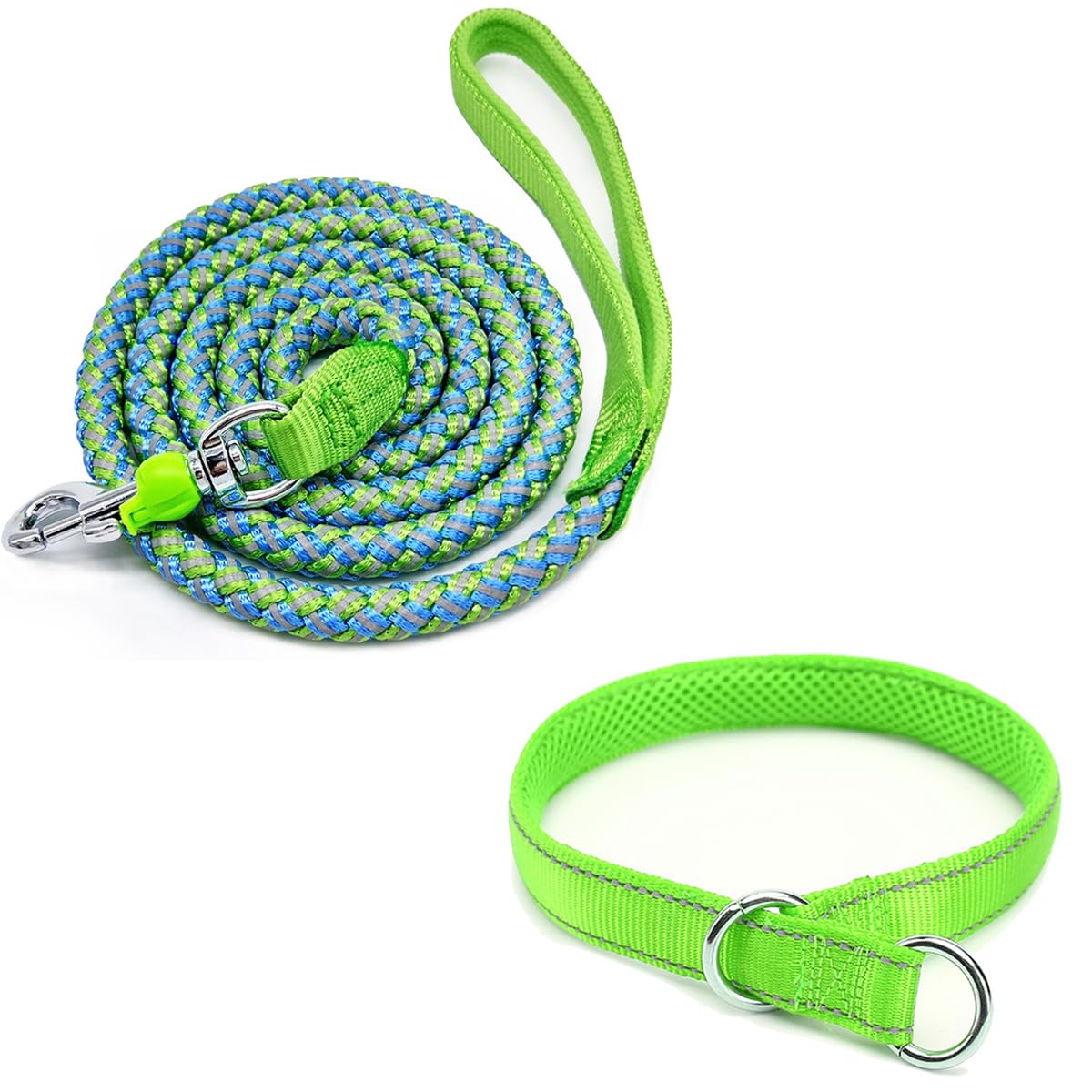 Reflective Dog Leash & Collar for Small Medium Dogs - Training & Night Walking Safety