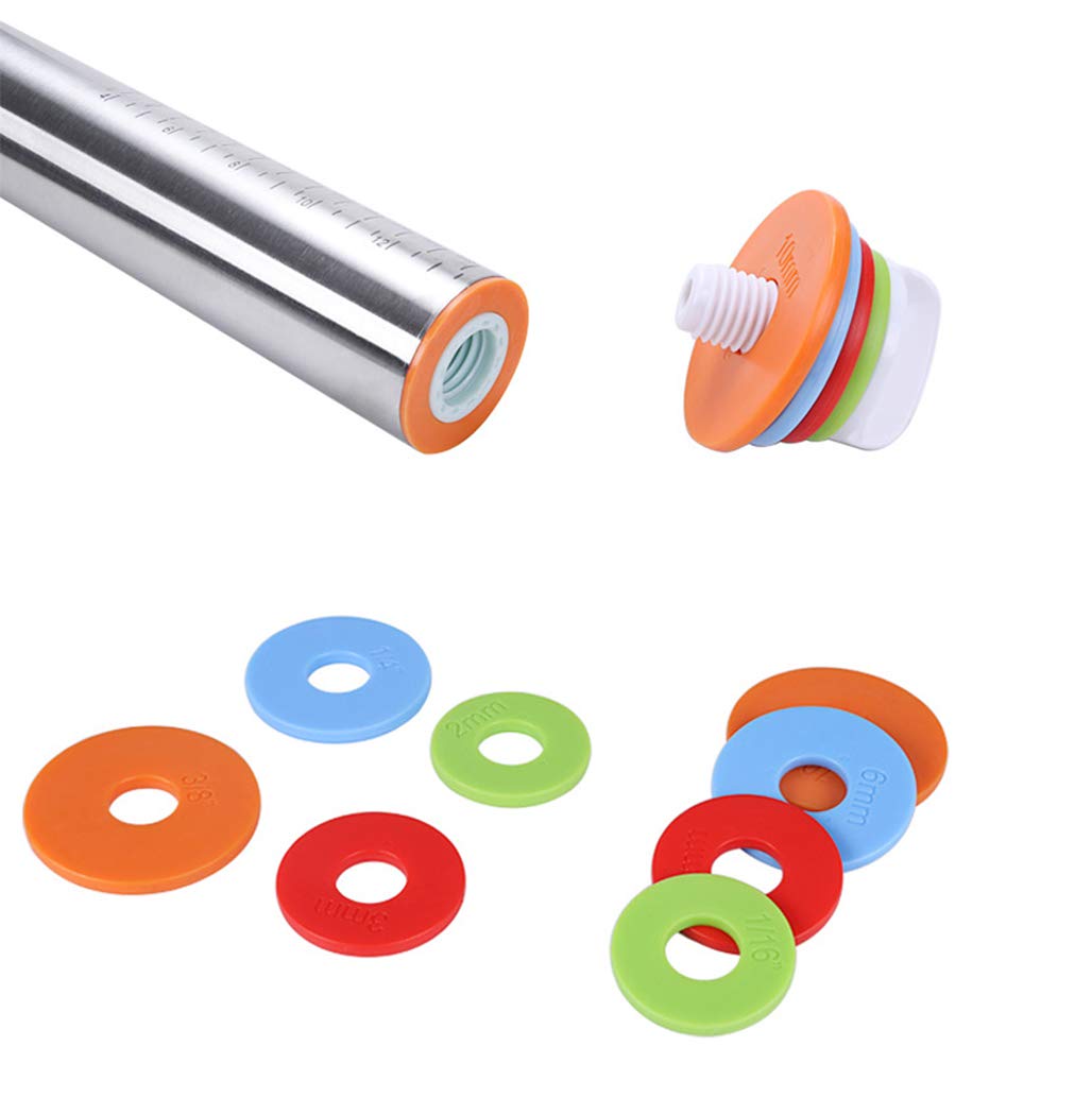 17 Inch Adjustable Stainless Steel Rolling Pin with 4 Thickness Rings - Non Stick Dough Roller for Baking Pizza, Pie, Cookies & Pastry | Perfect for Home Bakers & Professional Kitchens