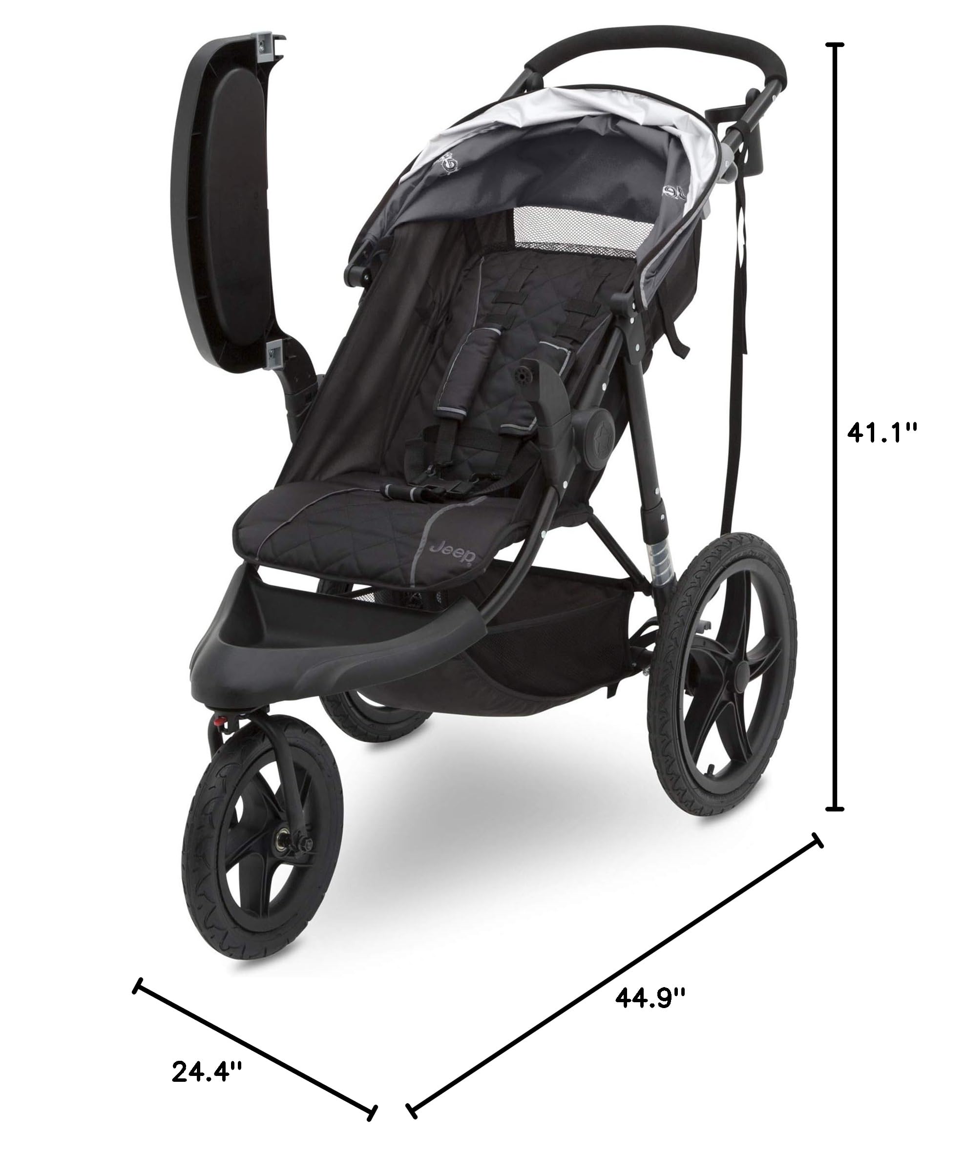 Delta Children Jeep Classic Jogging Stroller - Lightweight All-Terrain Baby Stroller with Adjustable Canopy, Grey | Perfect for Running, Walking & Outdoor Adventures with Your Baby