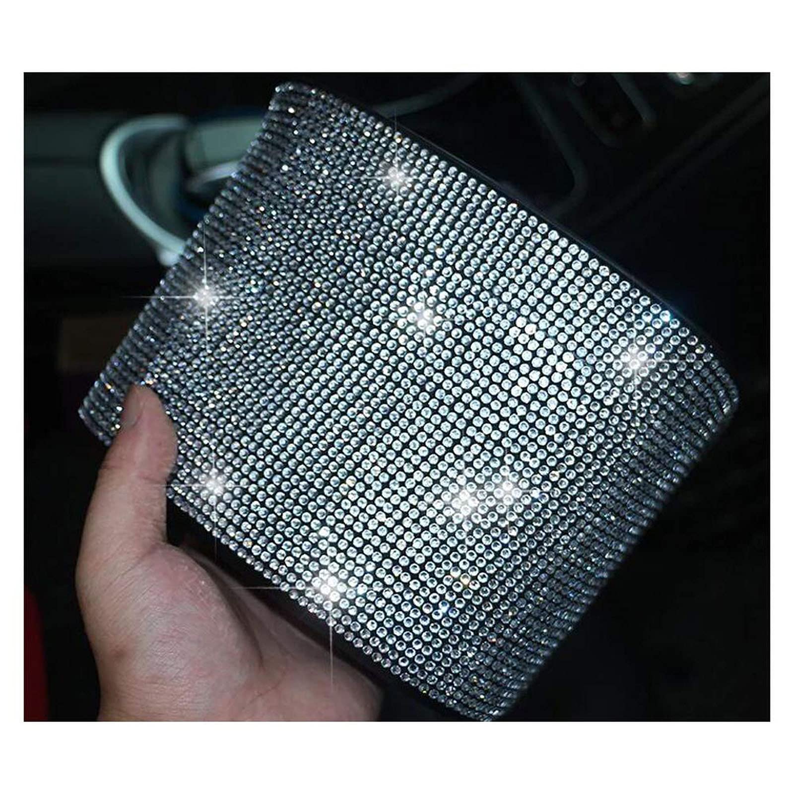 Crystal Hanging Car Trash Can - 100% Leak Proof Auto Garbage Bag with Storage Pockets for Front Seat | Perfect for Road Trips, Commuting & Keeping Your Vehicle Clean