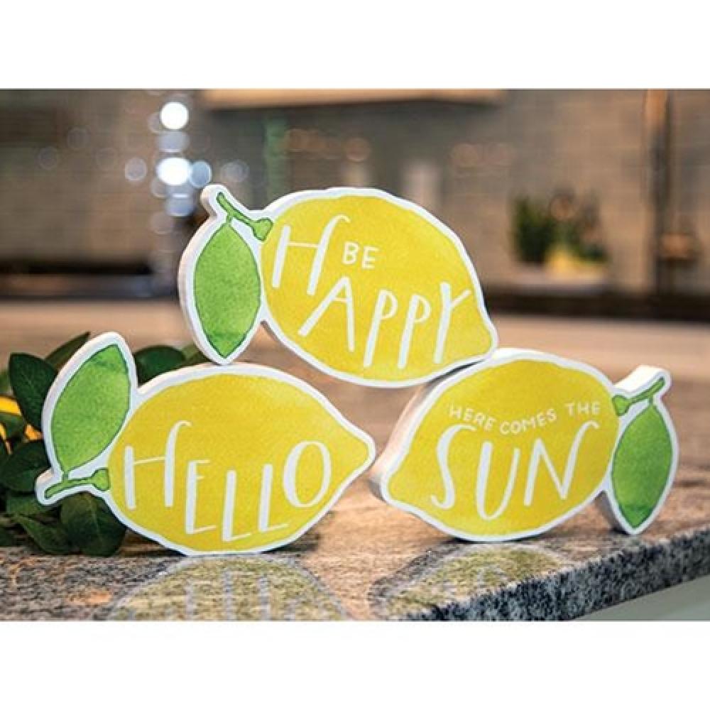 Be Happy Chunky Lemon Sitter - Set of 3 Assorted Decorative Lemon Figurines - Perfect for Kitchen Countertop Decor, Dining Table Centerpiece, and Home Gift Ideas