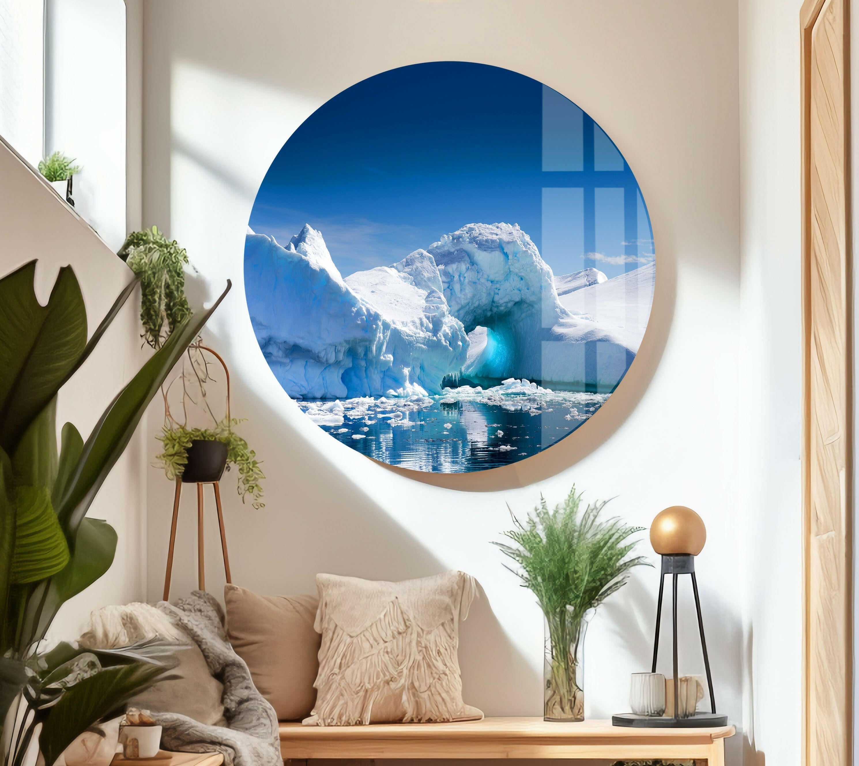 Arctic Iceberg Serenity - Stunning Landscape Glass Wall Art Print for Living Room, Office & Home Decor | Modern Framed Picture for Wall Display