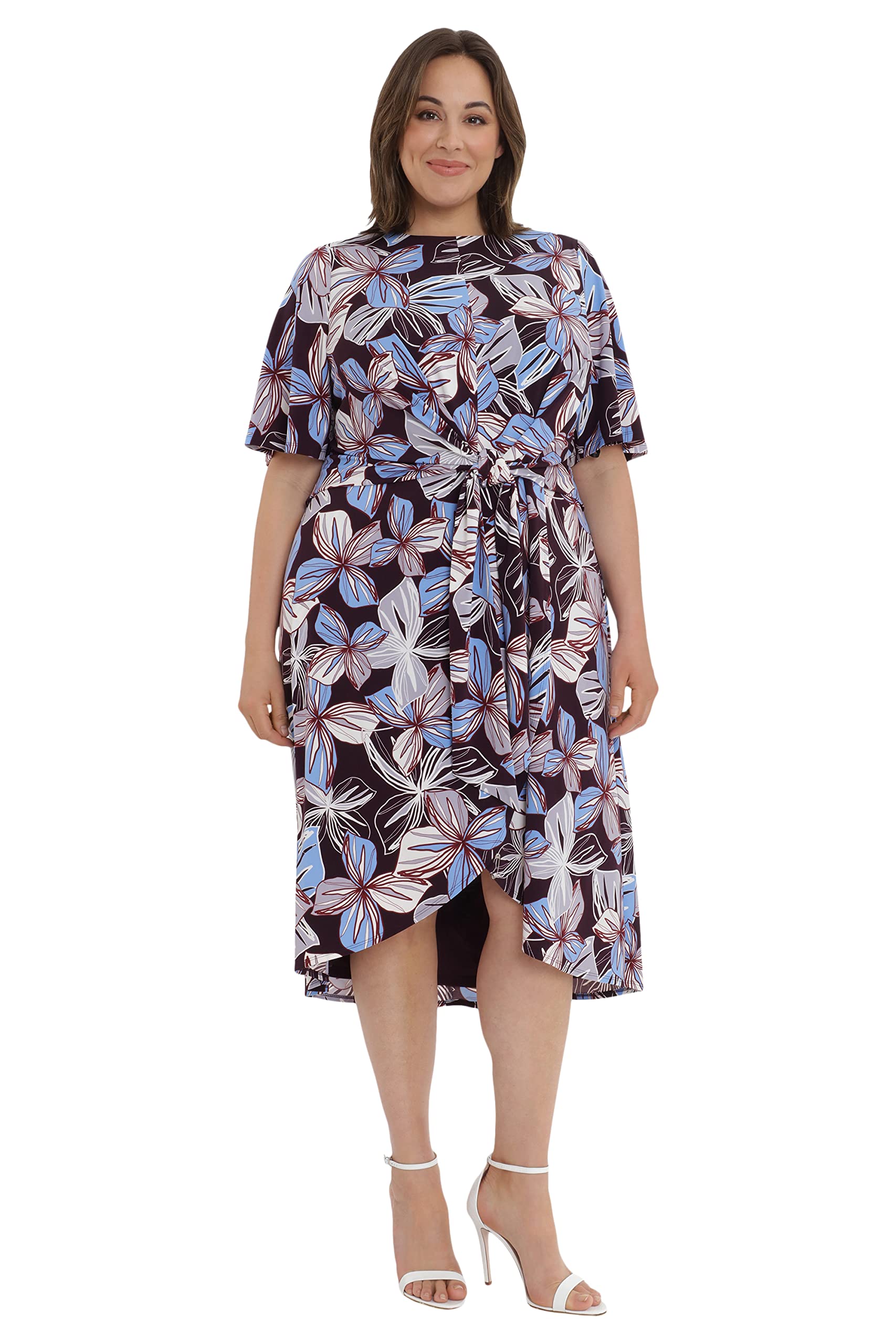 Maggy London Women's Waist Tie Wrap Skirt Dress - Elegant Flowy Midi Dress for Work, Party & Special Occasions